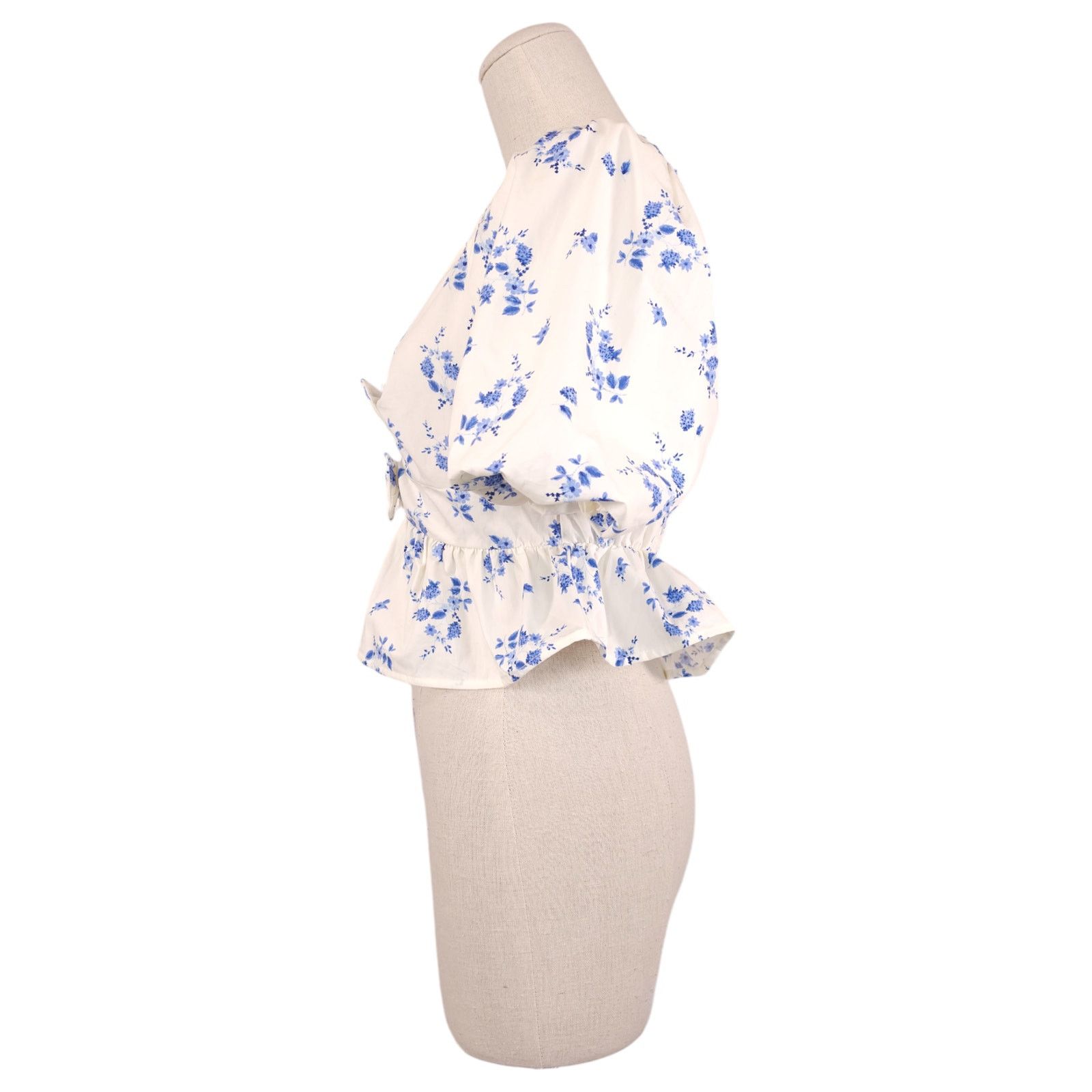 Other Band of The Free Bow Front Blouse White Blue Sz Medium Size M / US 6-8 / IT 42-44 - 2 Thumbnail