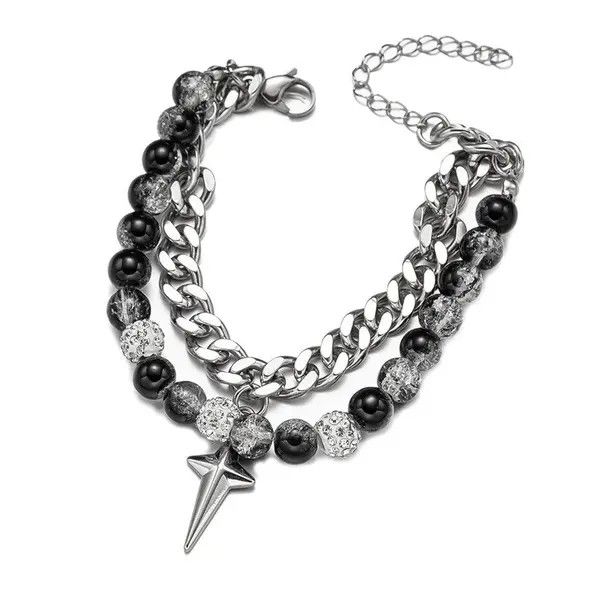 Other Punk Gothic Zircon Star Layered Chain Bracelet Size ONE SIZE - 2 Thumbnail