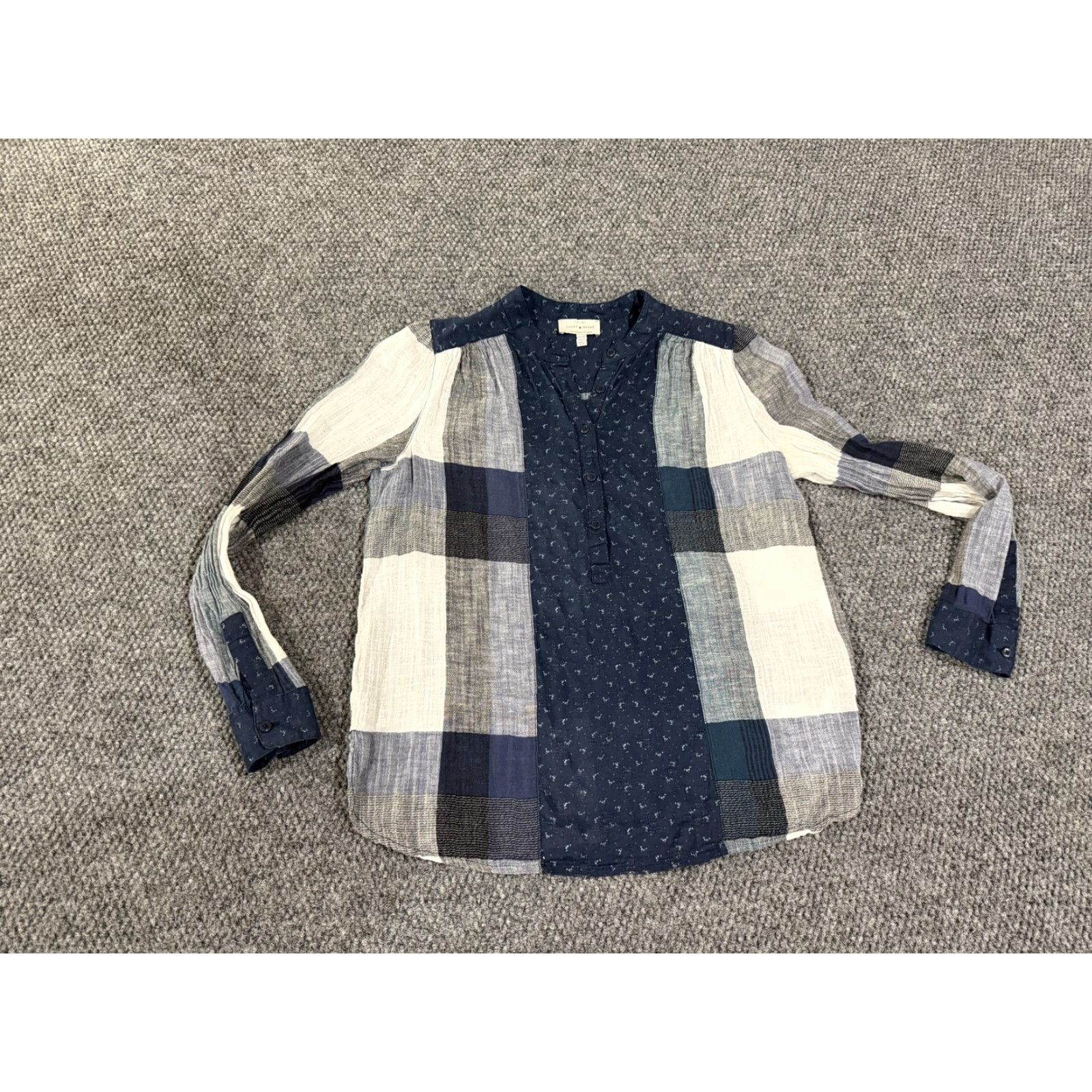 Lucky Brand Lucky Brand Shirt Womens XS Blue Plaid Patchwork Henley Long Sleeve Tunic Top Size XS / US 0-2 / IT 36-38 - 2 Thumbnail