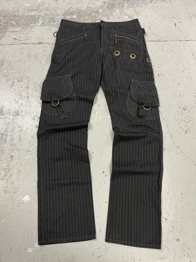 AW2006 Cavalli Black Striped Cargo Tailored Pants