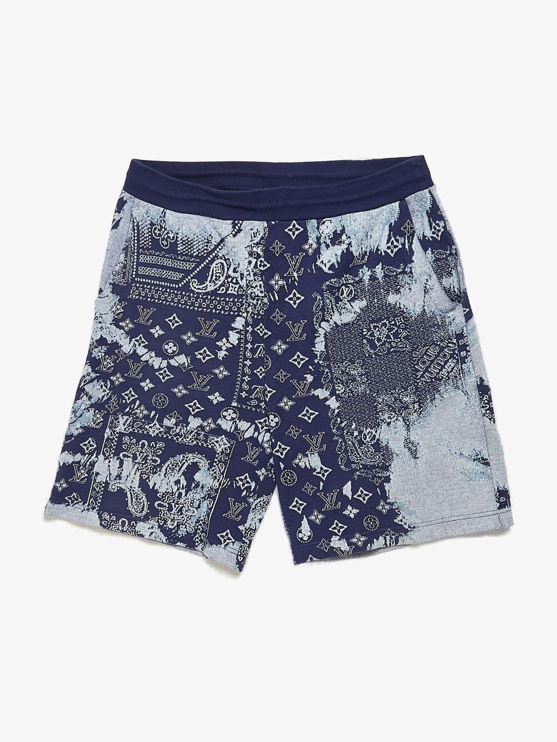image of Louis Vuitton Blue Paisley Monogram Printed Cotton Shorts, Men's (Size 36)