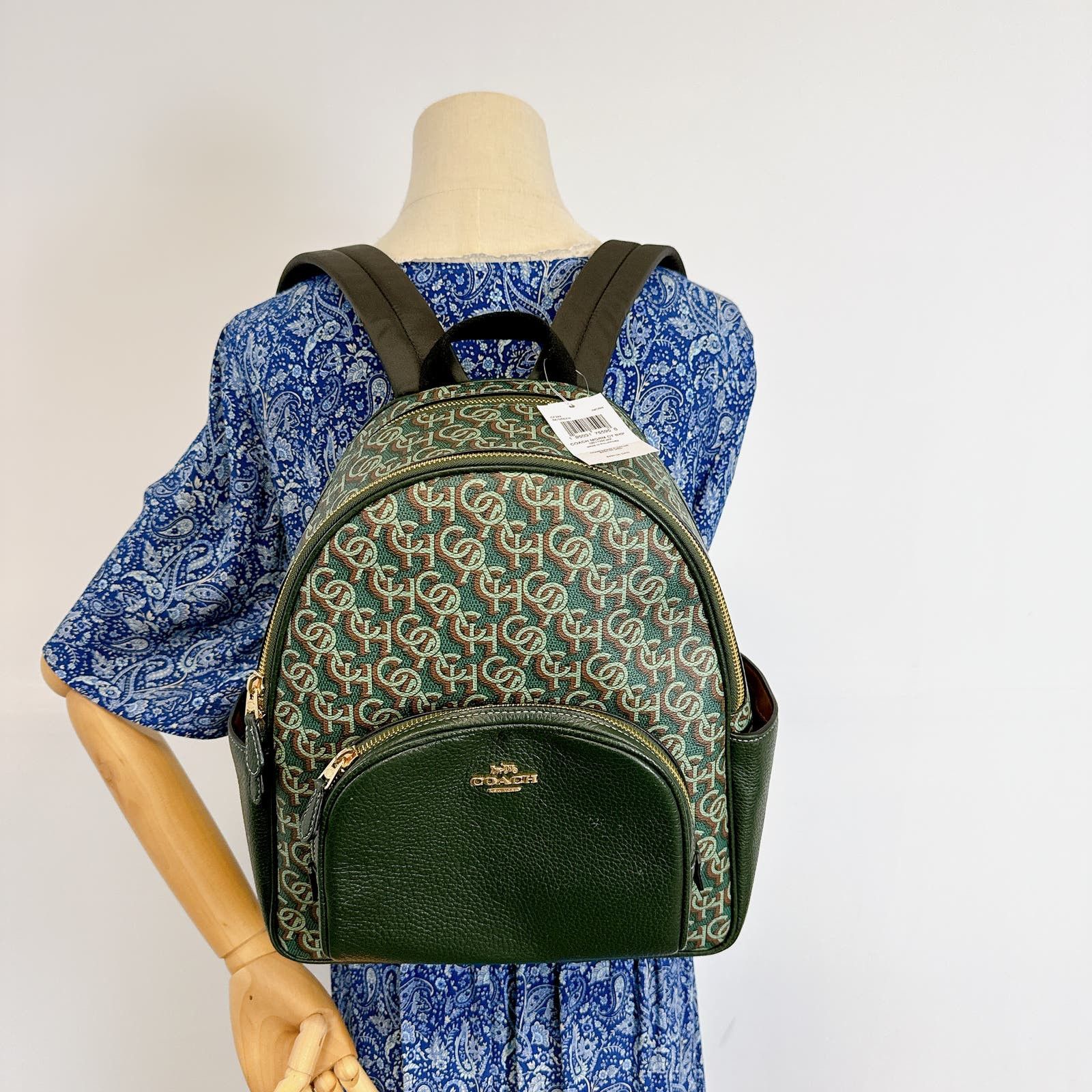 image of Coach Cf344 Court Backpack With Coach Monogram Print Green, Women's