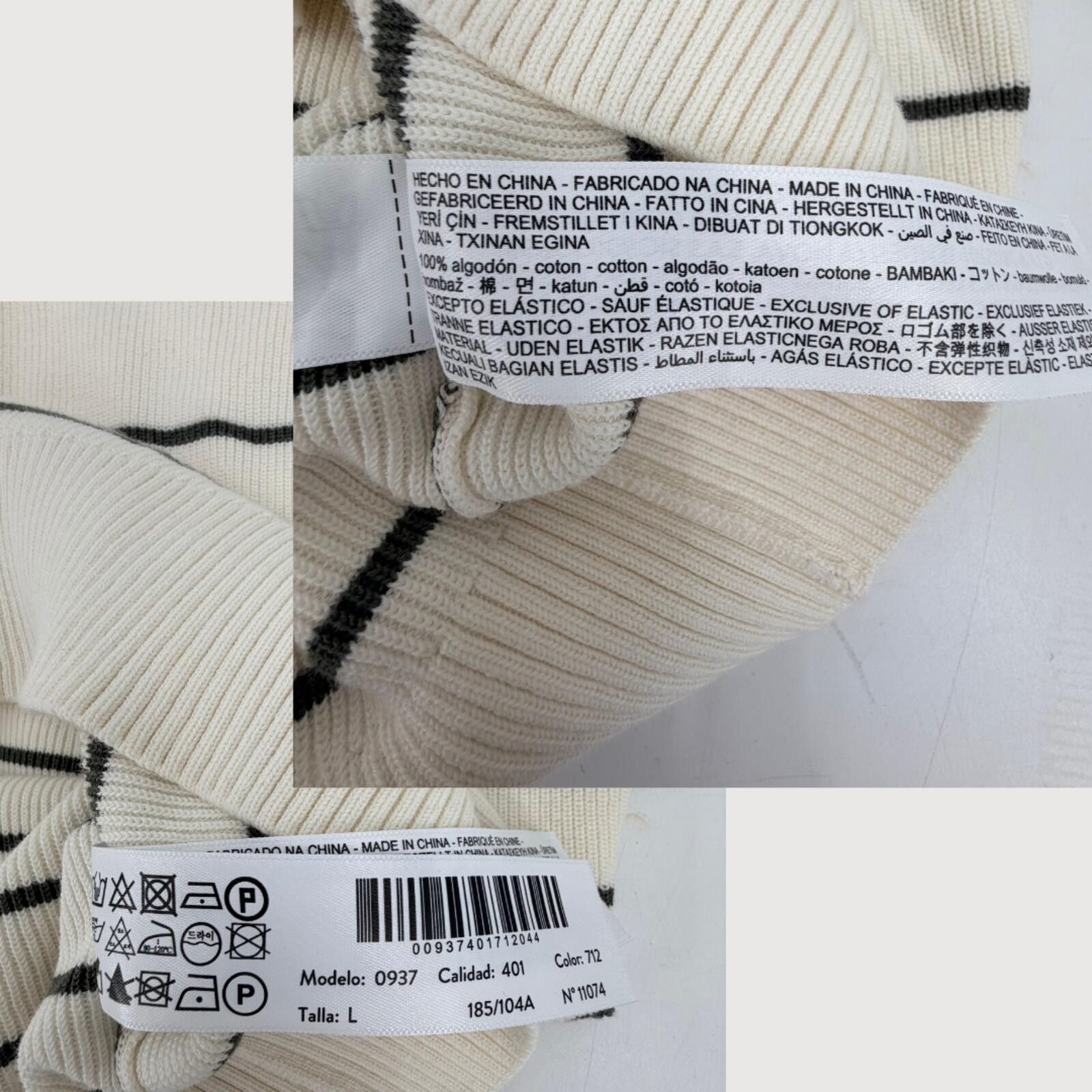 Massimo Dutti Massimo Dutti Zip Sweater Cream Striped Cotton L Size US L / EU 52-54 / 3 - 4 Thumbnail