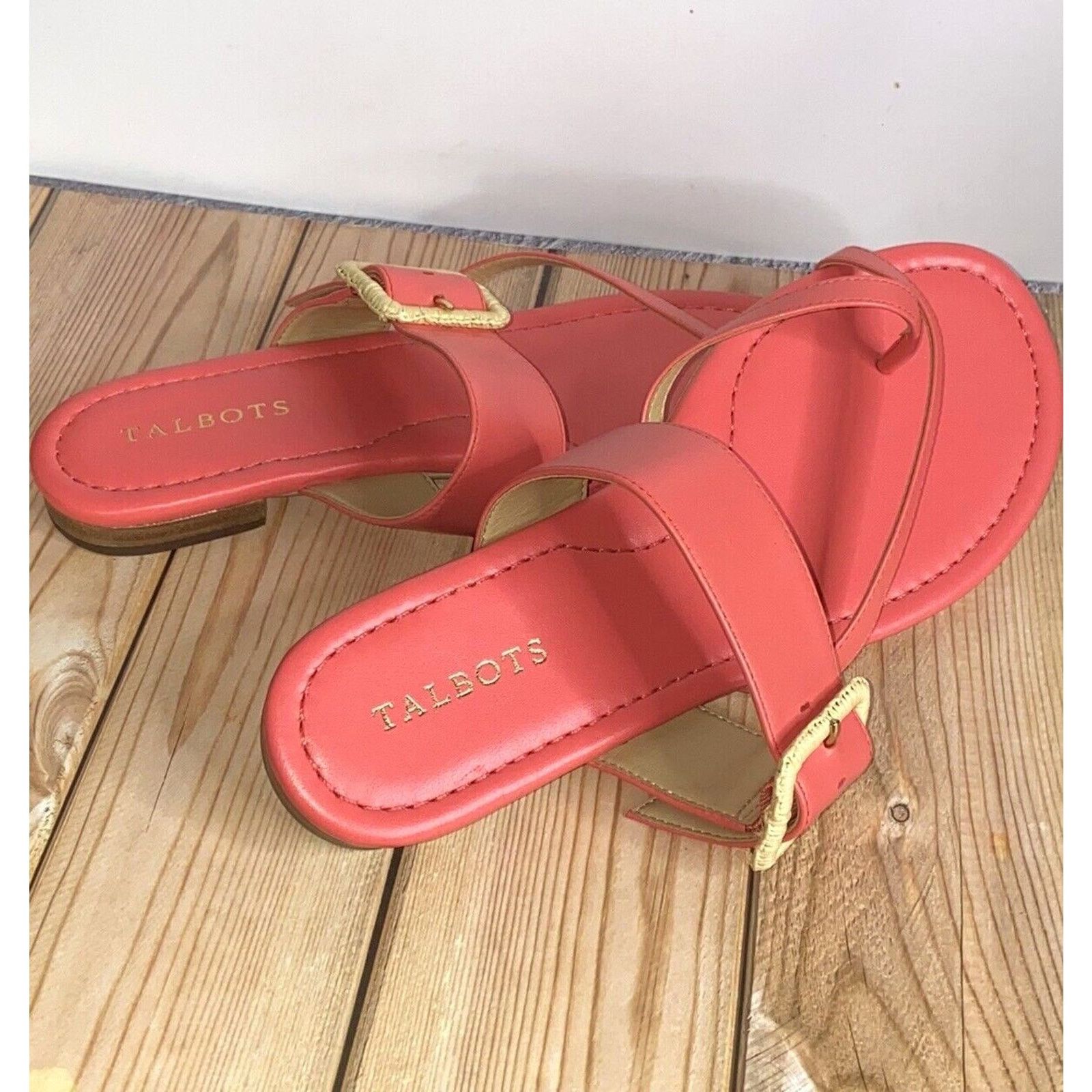 Robert Talbott NWOT Talbots Women’s CORAL Pink Leather Strappy Heel Sandals Size US 8 / IT 38 - 3 Thumbnail