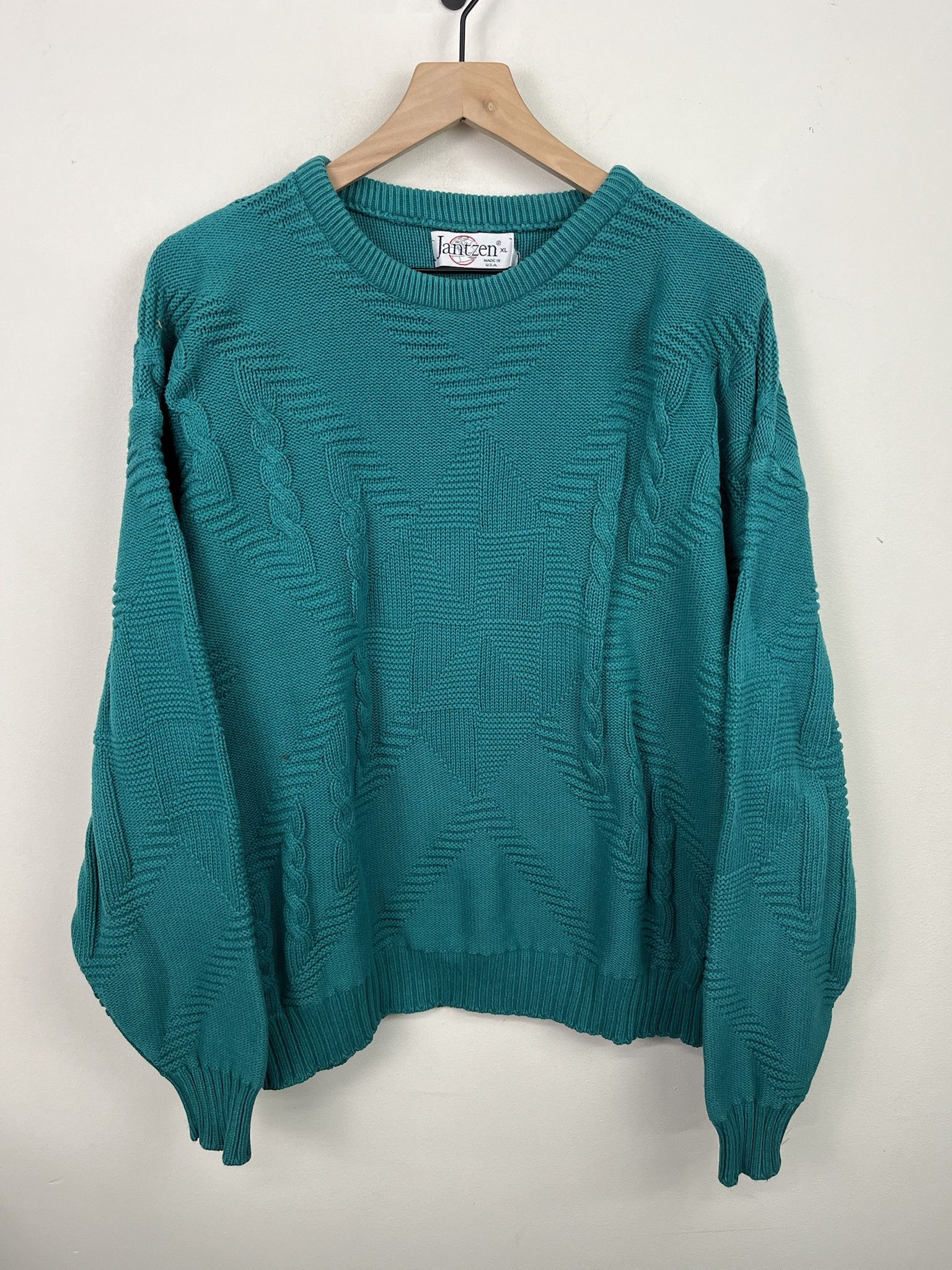Vintage Vintage 9s0 Jantzen Cableknit Teal Pattern Knit Swaeter Size XL Size US XL / EU 56 / 4 - 1 Thumbnail