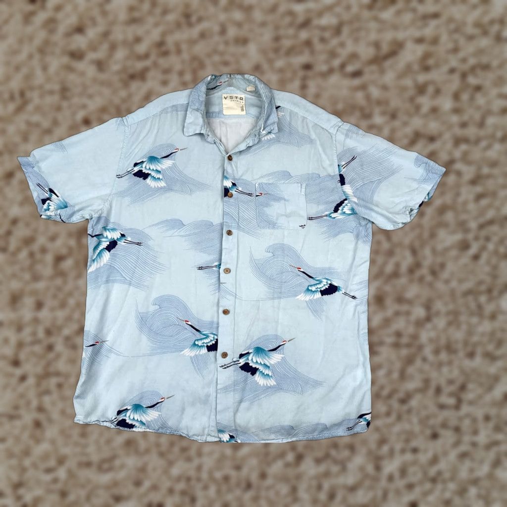 Vintage VSTR Shirt Men 2XL XXL Blue Cranes Waves Button Up 100% Cotton Hawaiian READ Size US S / EU 44-46 / 1 - 1 Thumbnail