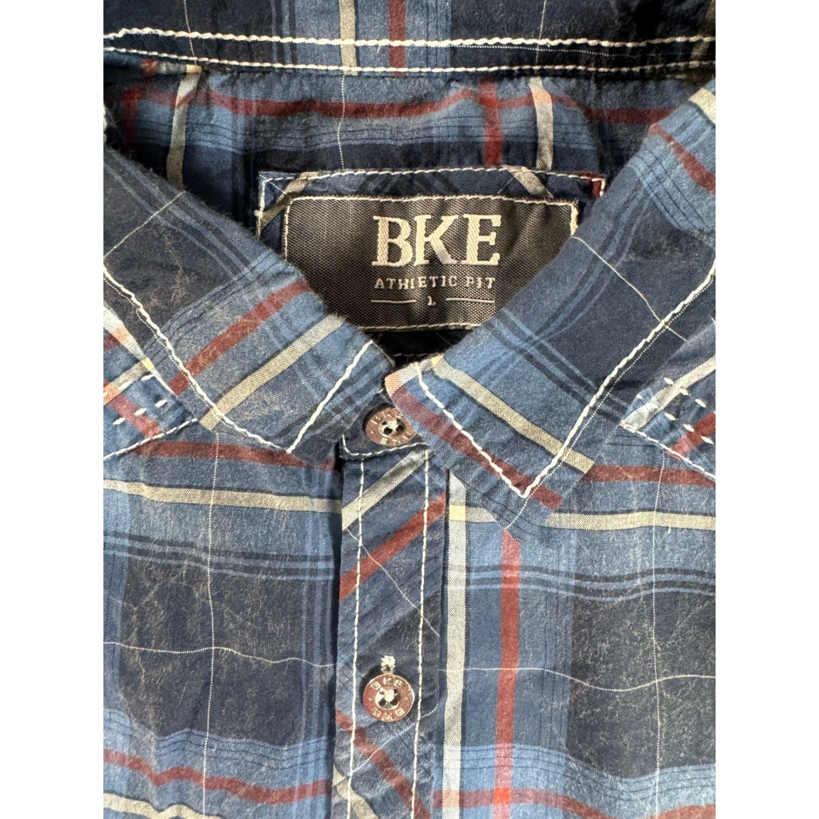 BKE VINTAGE BKE Long Sleeve Metal Button Up Men's Large White Blue Grey Plaid Shirt 1775 Size US L / EU 52-54 / 3 - 2 Thumbnail