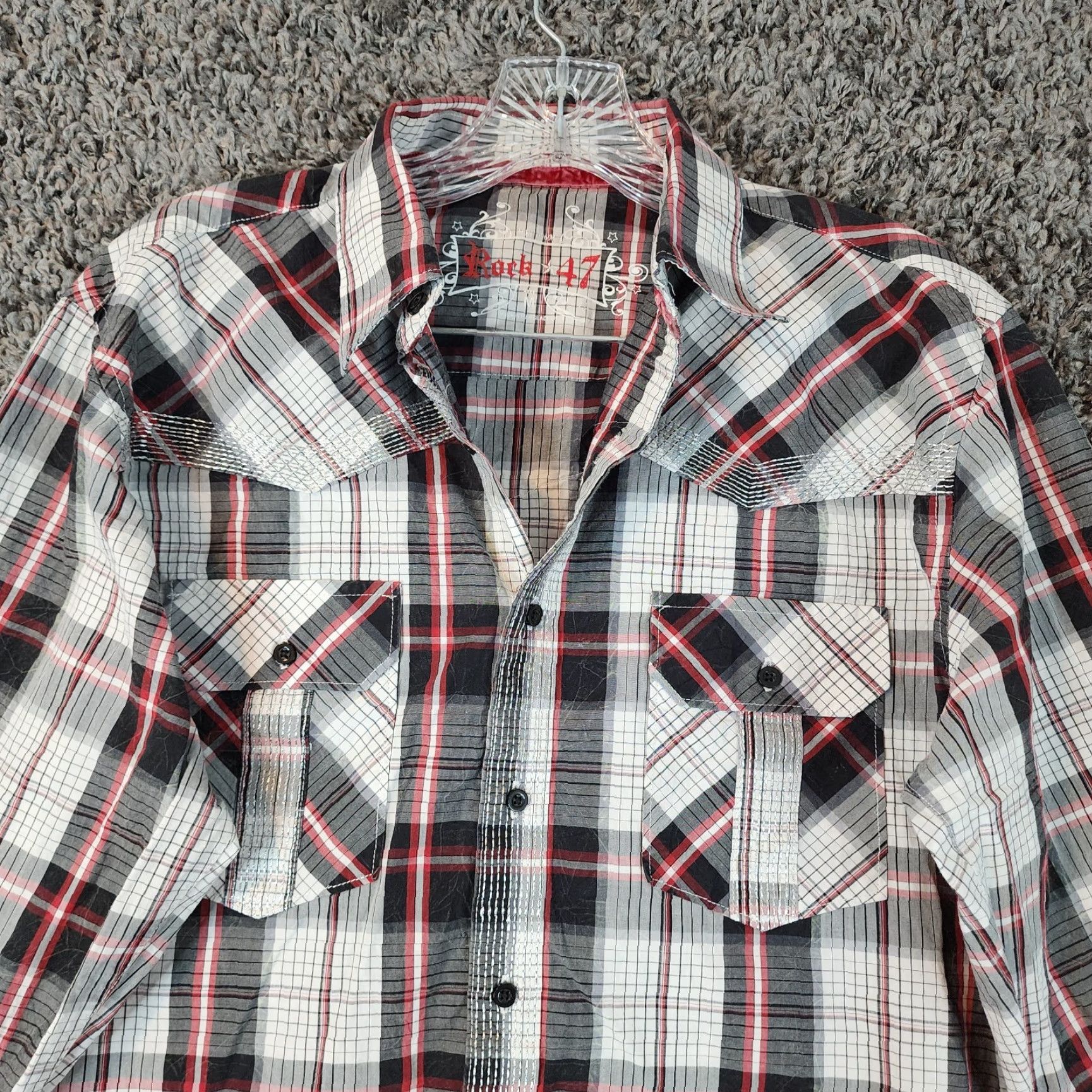 47 ROCK 47 Shirt Women Long Sleeve Plaid Button-Up With Pockets Size M Red/Black Womens Size M / US 6-8 / IT 42-44 - 3 Thumbnail