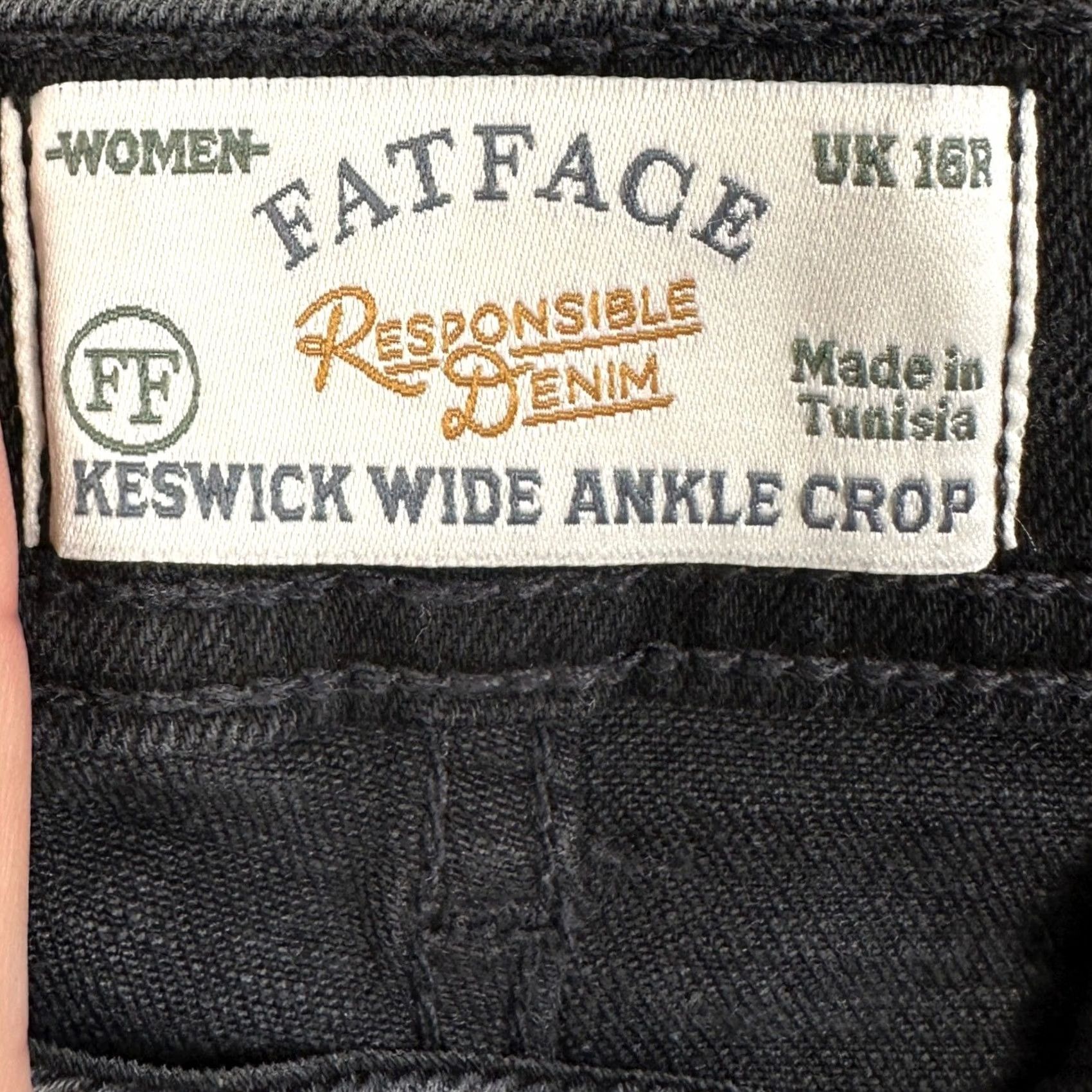 FatFace Fat Face Keswick Jeans Cropped Wide Leg Womens 16R Black Denim NEW Pockets Comfort Stretch Size 38" / US 16 / IT 52 - 4 Thumbnail