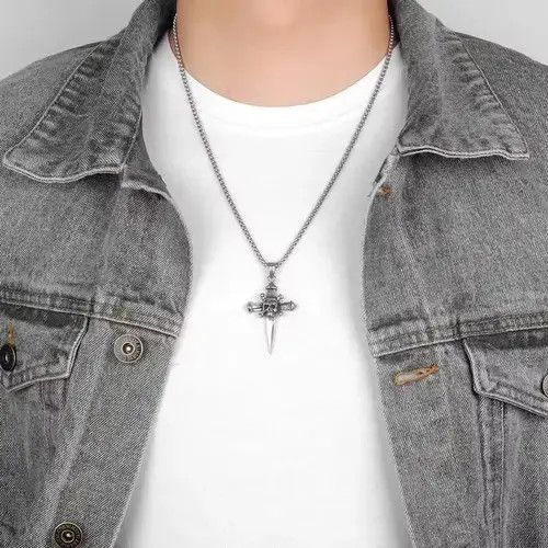 Jewelry Gothic Skull Cross Sword Pendant Necklaces Size ONE SIZE - 2 Thumbnail