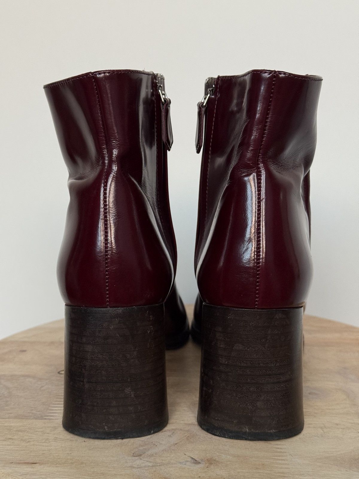 Prada × Vintage Prada Burgundy Leather Ankle Boots Squared Heels Size US 7 / IT 37 - 8 Thumbnail
