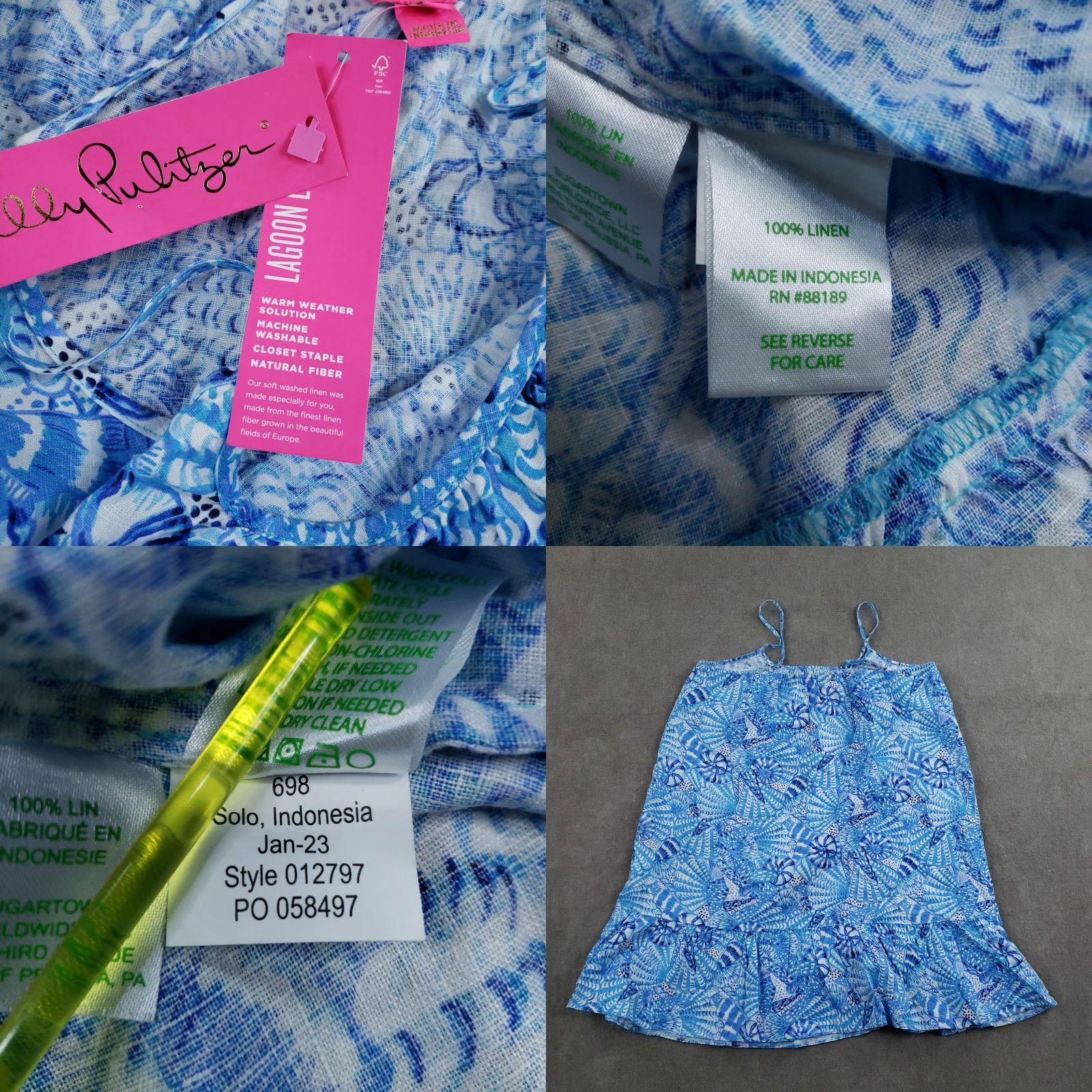Lilly Pulitzer Lilly Pulitzer Jaydan Linen Dress Womens M Amalfi Blue Seashell 012797 Sundress Shift Sleeveless Geometric Beach Casual Travel Linen 100% Size M / US 6-8 / IT 42-44 - 8 Thumbnail