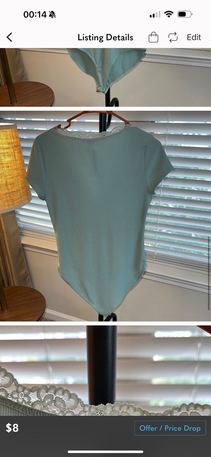 Forever 21 Forever 21 LaceTrim Ribbed V-Neck Bodysuit Sage Green Size L Size L / US 10 / IT 46 - 5 Thumbnail