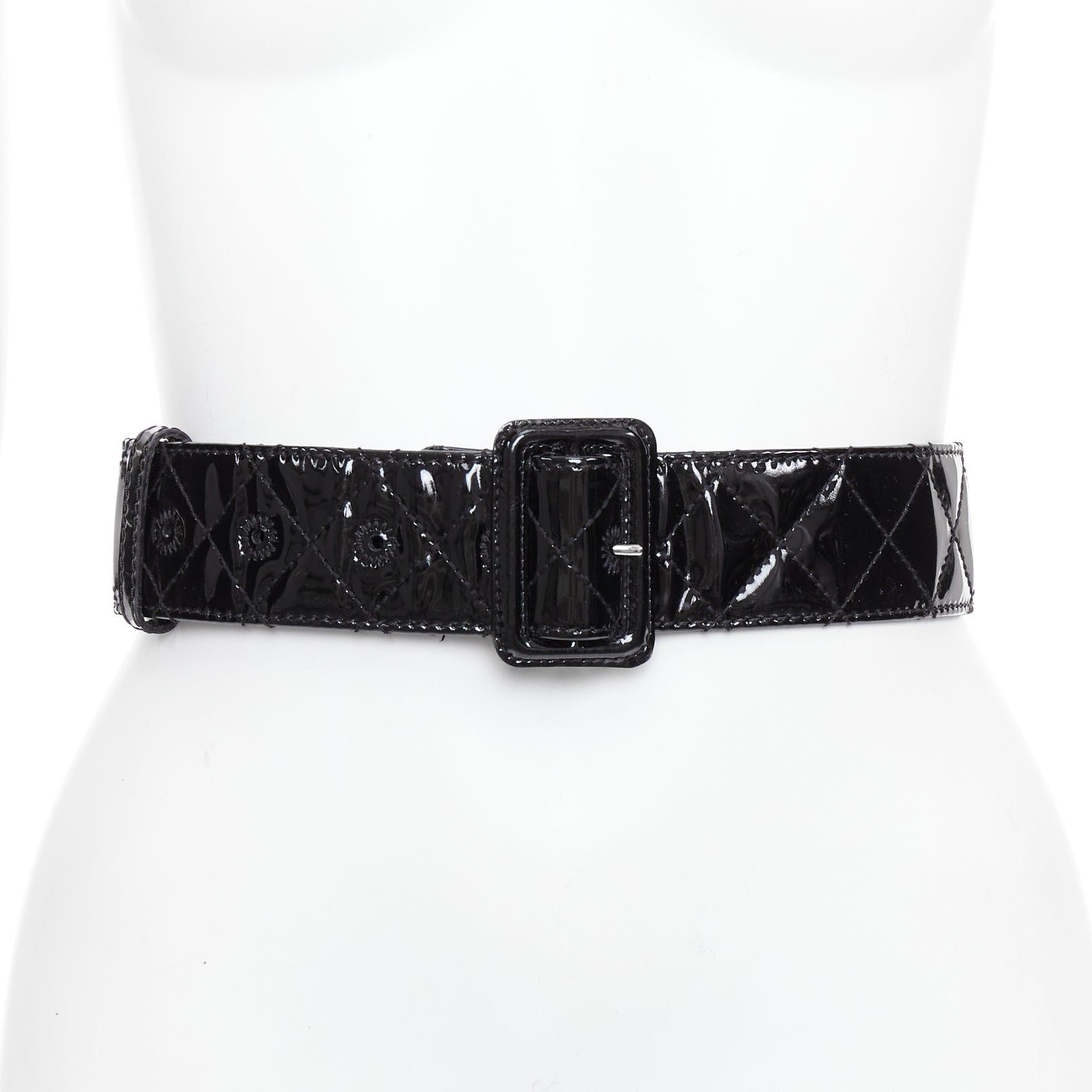 Burberry BURBERRY black patent leather diamond quilted rectangular buckle belt 75cm Size ONE SIZE - 1 Thumbnail