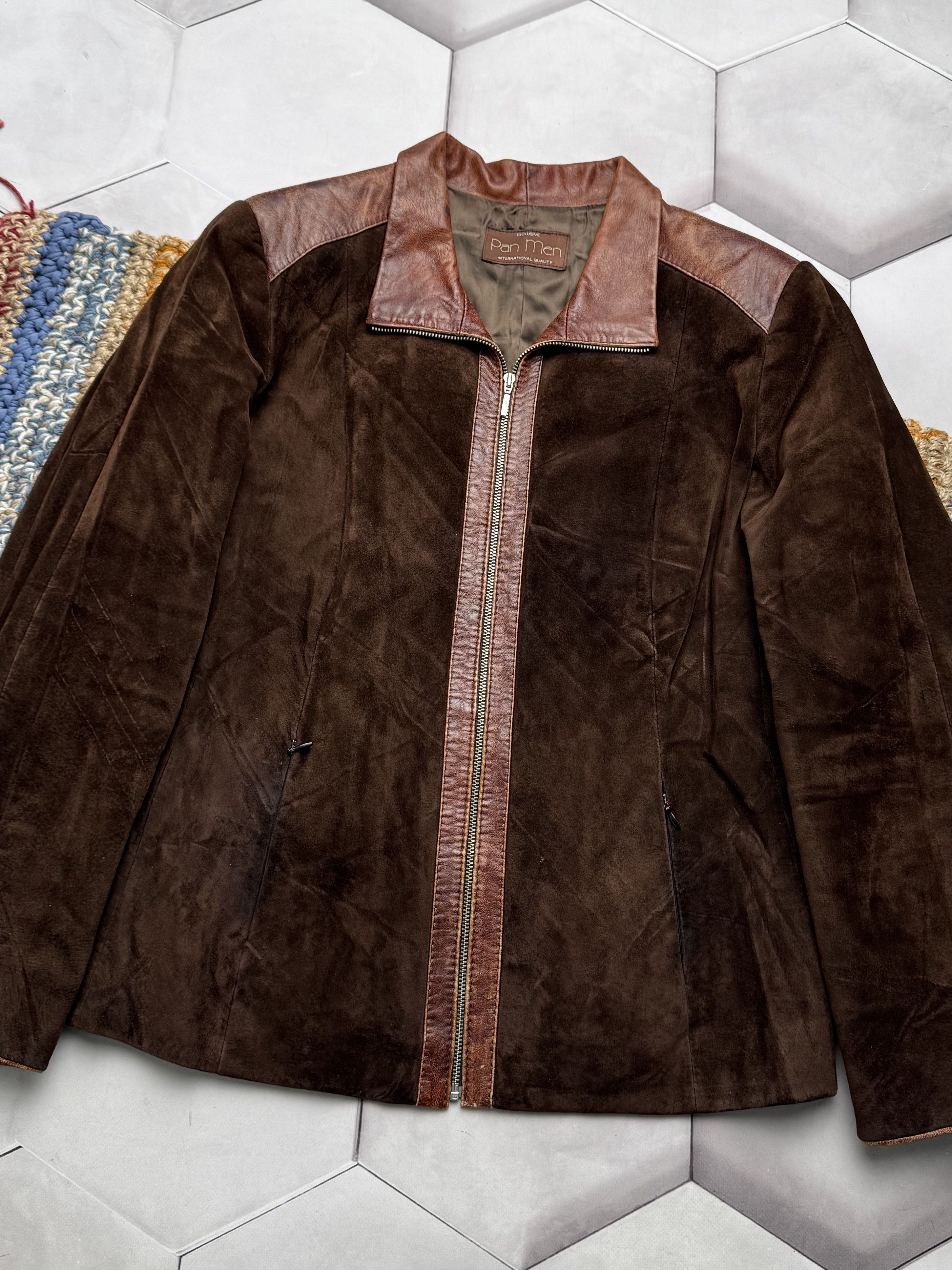 Vintage Vintage Brown Suede Leather Jacket Vintage Zip Up (E4) Size L / US 10 / IT 46 - 2 Thumbnail