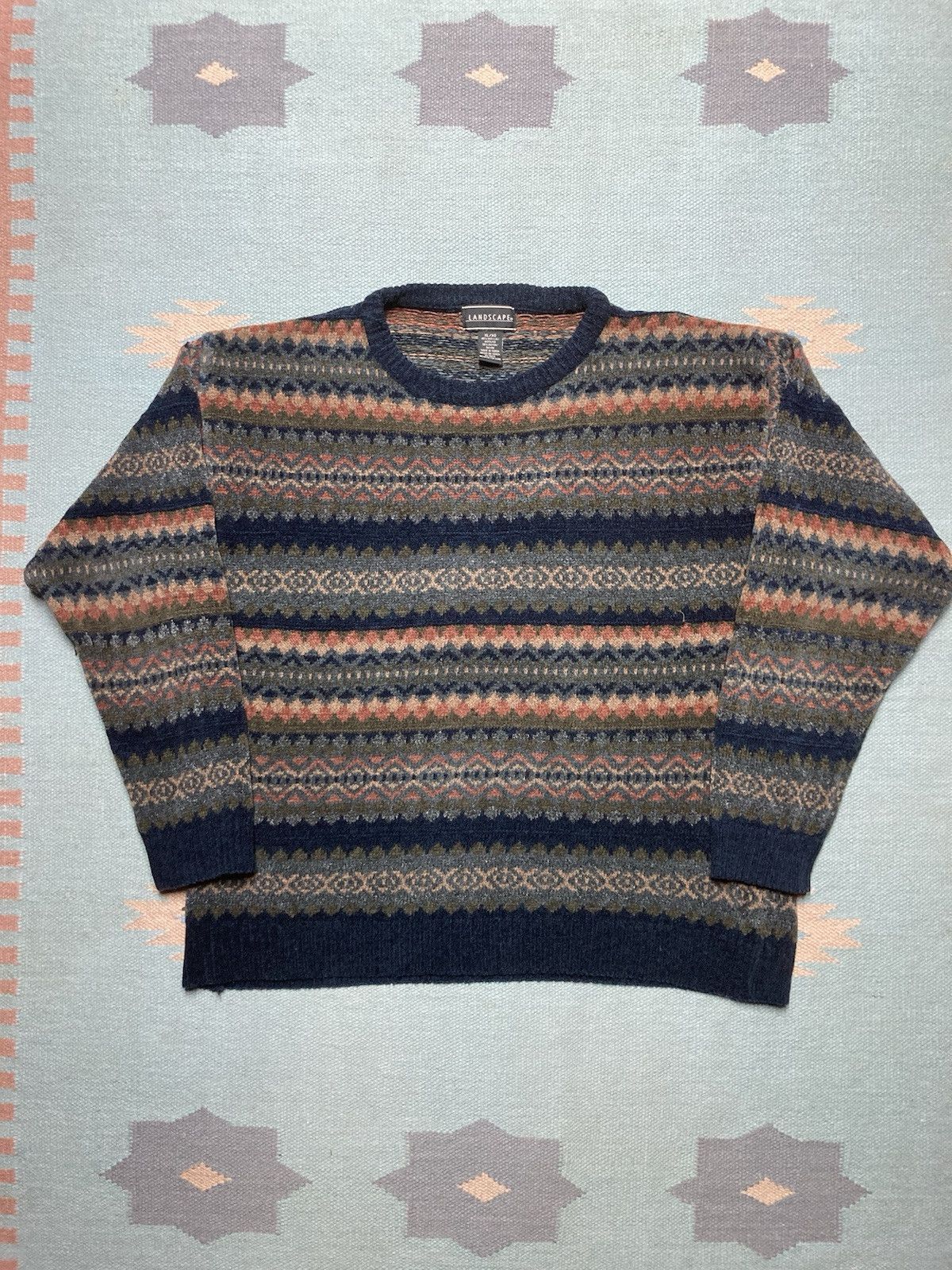 Vintage knit sweater acrylic rayon aztec geometric psychedelic XL Size US XL / EU 56 / 4 - 1 Thumbnail