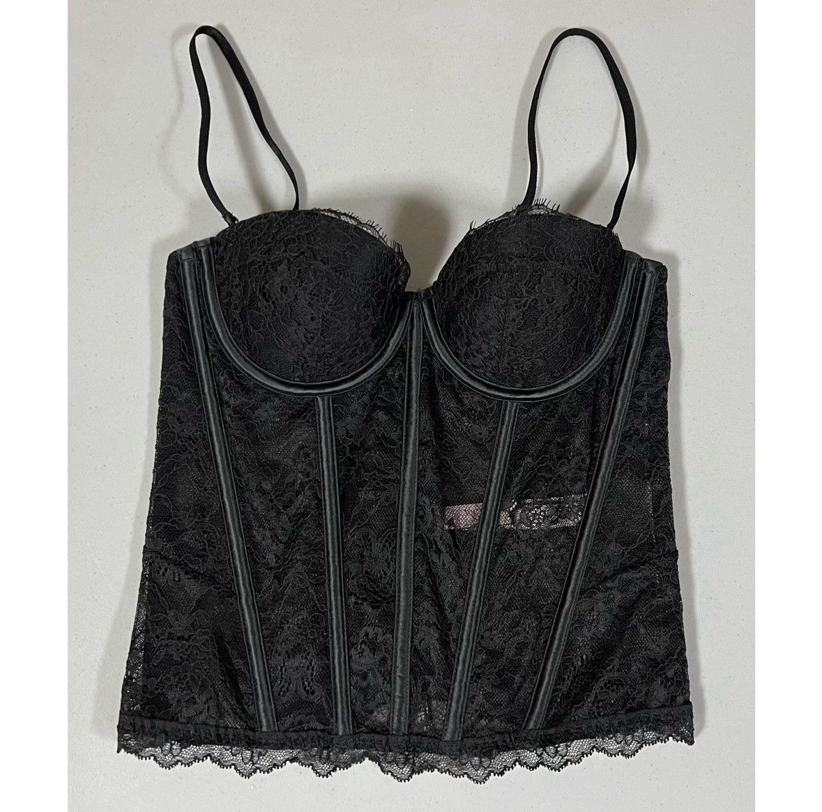 Victoria's Secret Black Floral Lace Corset Bustier Bra Lingerie Size XS 🖤 Size XS / US 0-2 / IT 36-38 - 1 Thumbnail