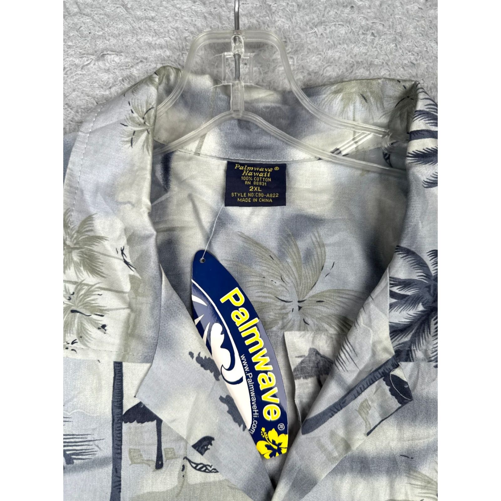 Vintage Palmwave Shirt Men 2XL Gray Blue 100% Cotton Short Sleeve Button-Up Hawaiian Floral Vintage No Size US XXL / EU 58 / 5 - 7 Thumbnail