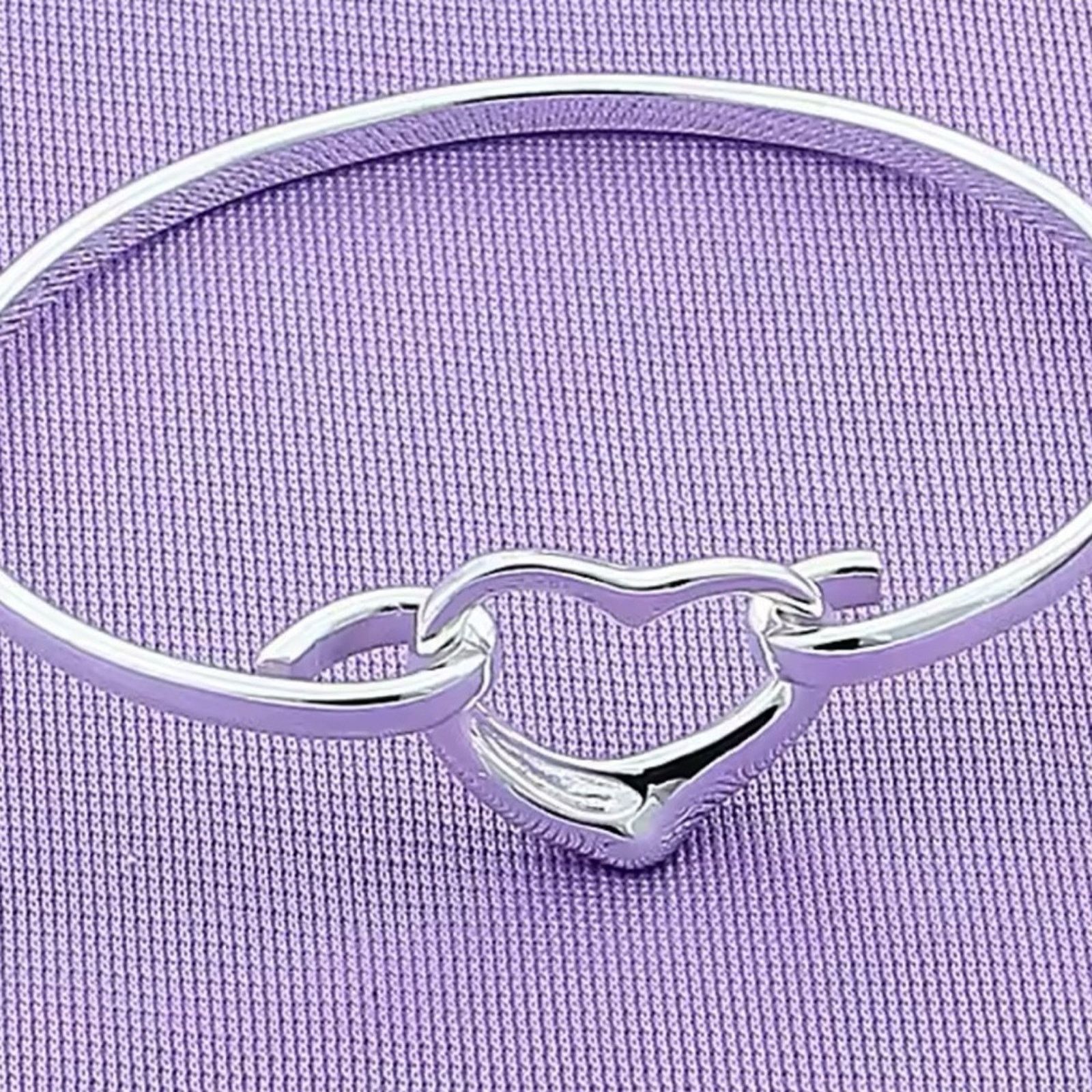 Other Sterling Silver Charm Love Heart Adjustable Bangle Bracelet Size ONE SIZE - 2 Thumbnail
