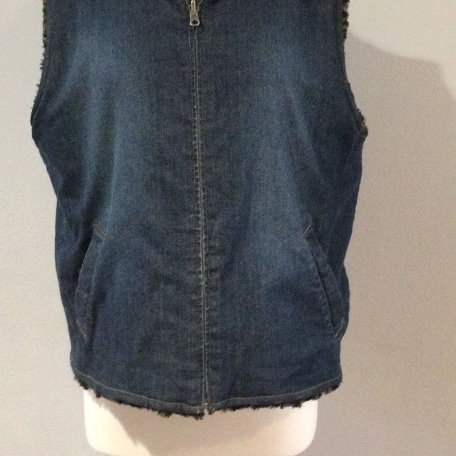 Other Blue Jean & Animal Print Reversible Vest Unknown Measurement Size ONE SIZE - 4 Thumbnail