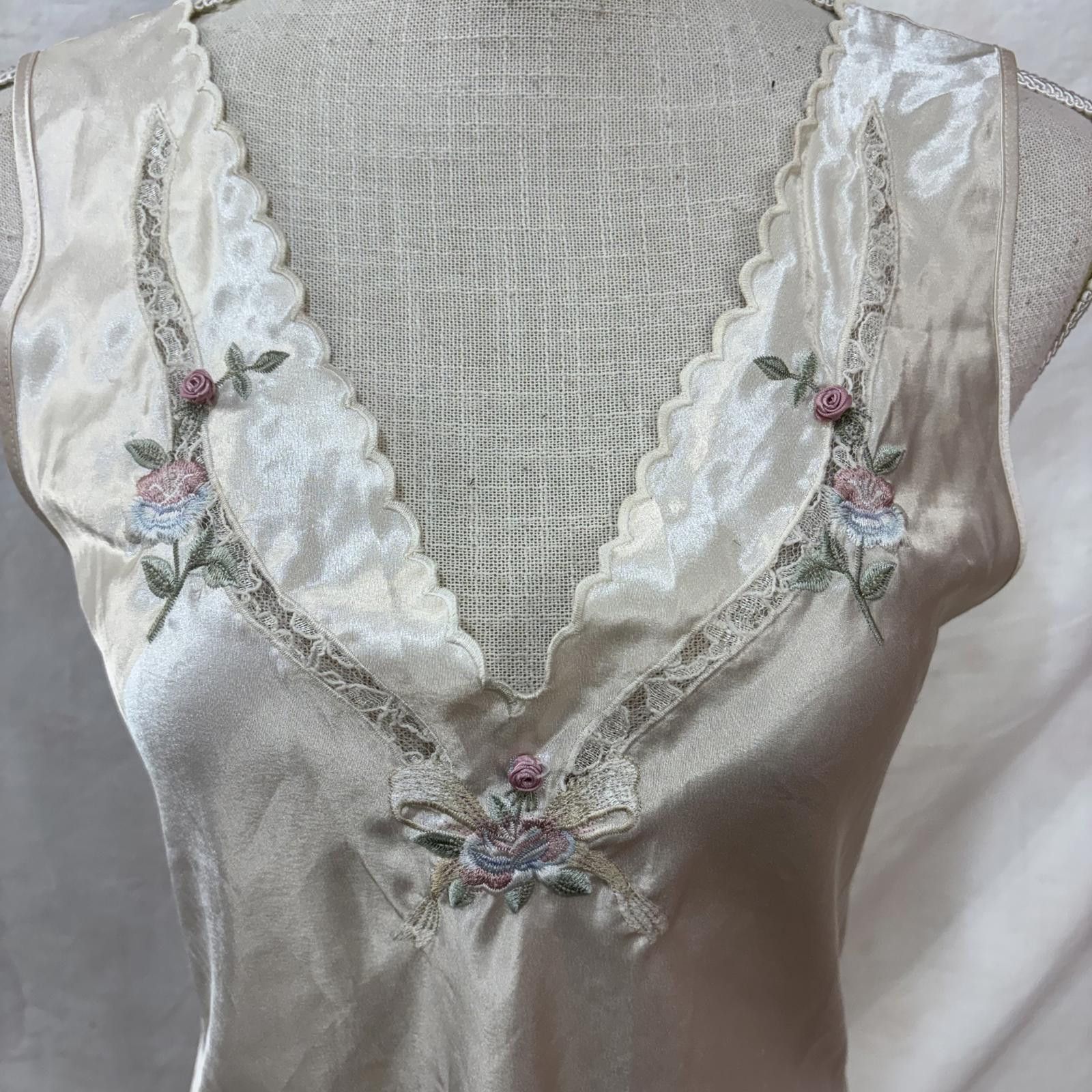 Other Vtg 90s satin lace embroidered floral lingerie gown Size ONE SIZE - 2 Thumbnail