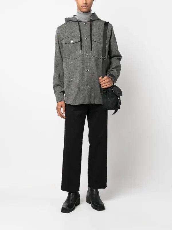 Versace o1y0525 Hooded Solid Color Shirt in Lead Size US M / EU 48-50 / 2 - 5 Thumbnail
