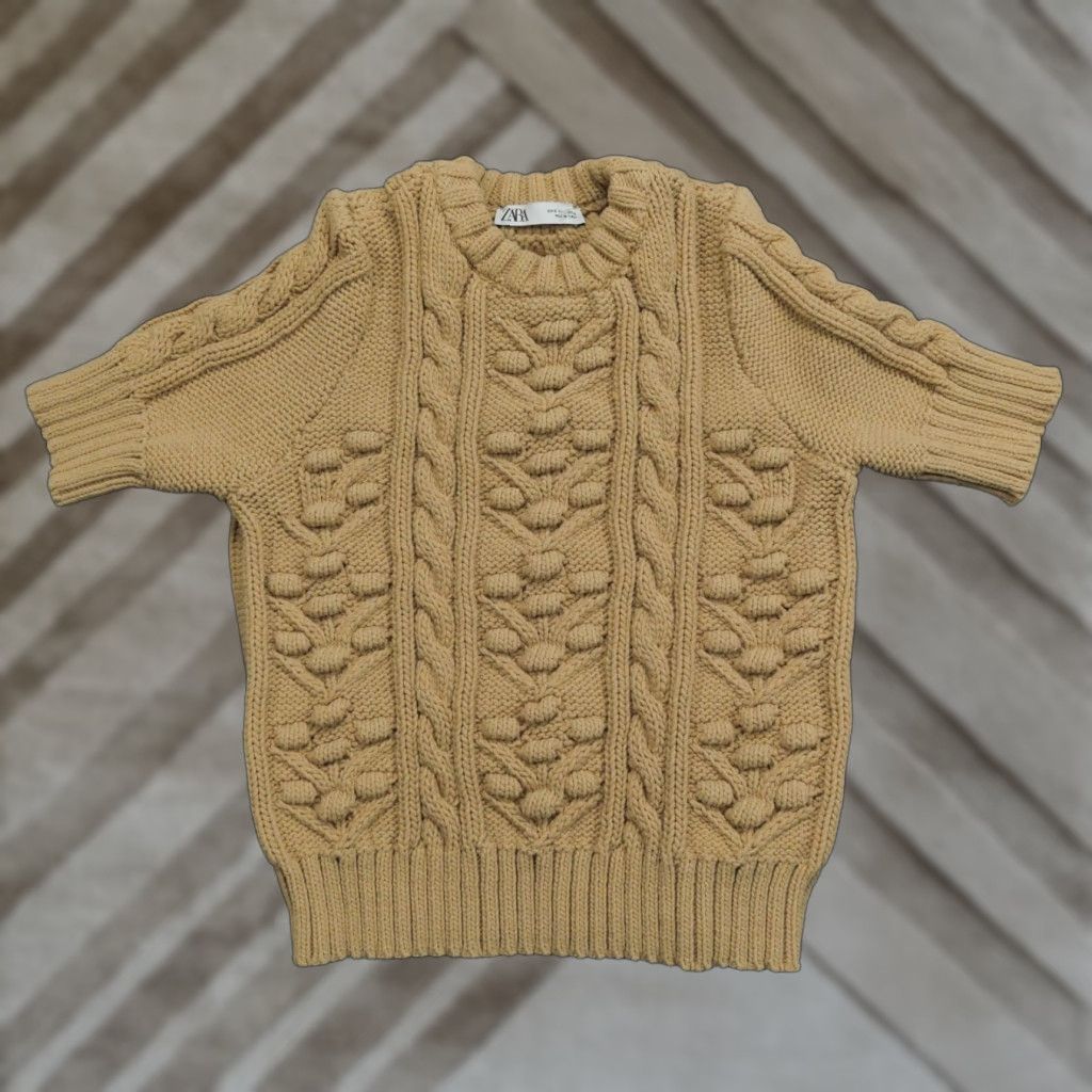 Zara VINTAGE Zara Sweater Women Small Tan Brown Cable Knit Short Sleeve Size S / US 4 / IT 40 - 1 Thumbnail