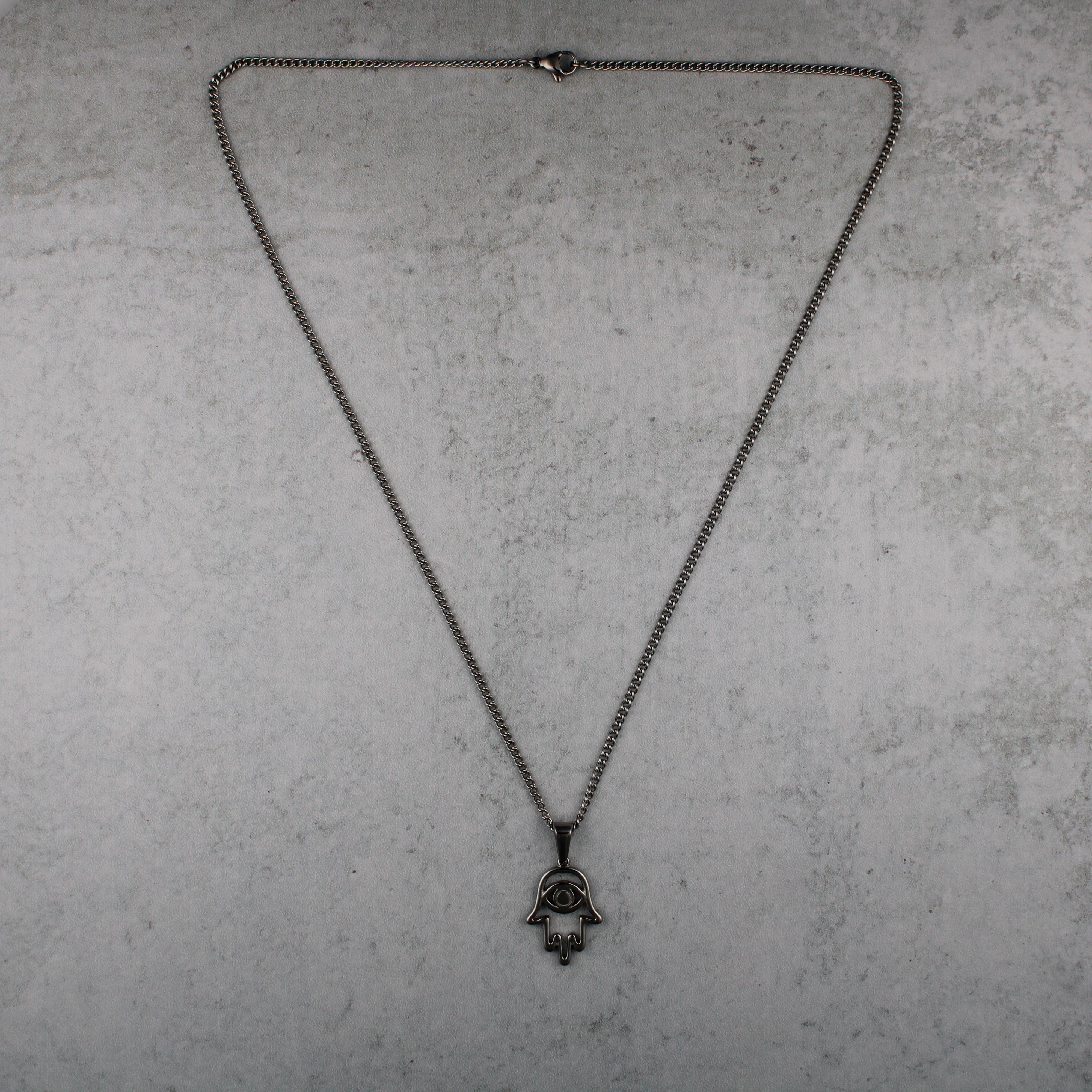 Jewelry Silver Hamsa Evil Eye Pendant Chain Necklace Size ONE SIZE - 4 Thumbnail