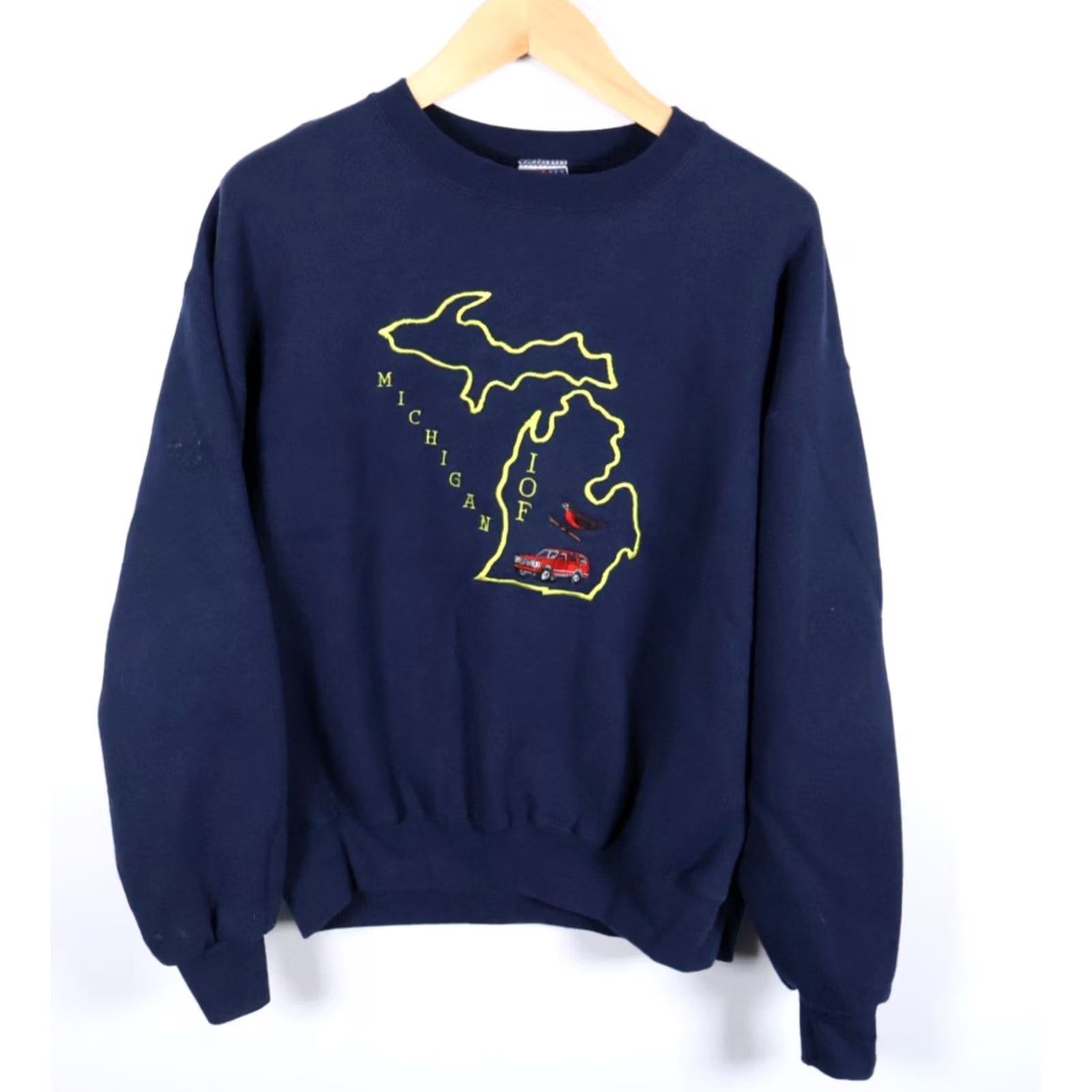 Jerzees VINTAGE Jerzees Sweatshirt Michigan Map Embroidered Blue Heavyweight Crew Neck Adult Large Mens Size US L / EU 52-54 / 3 - 2 Thumbnail