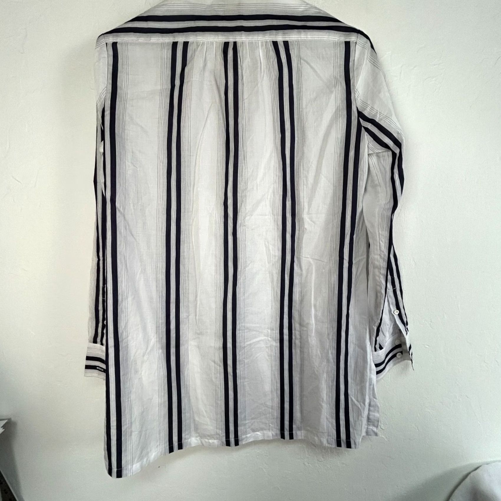 Faconnable Faconnable Womens White & Navy Striped Long Sleeve Button-Up Tunic Shirt Medium Size M / US 6-8 / IT 42-44 - 2 Thumbnail
