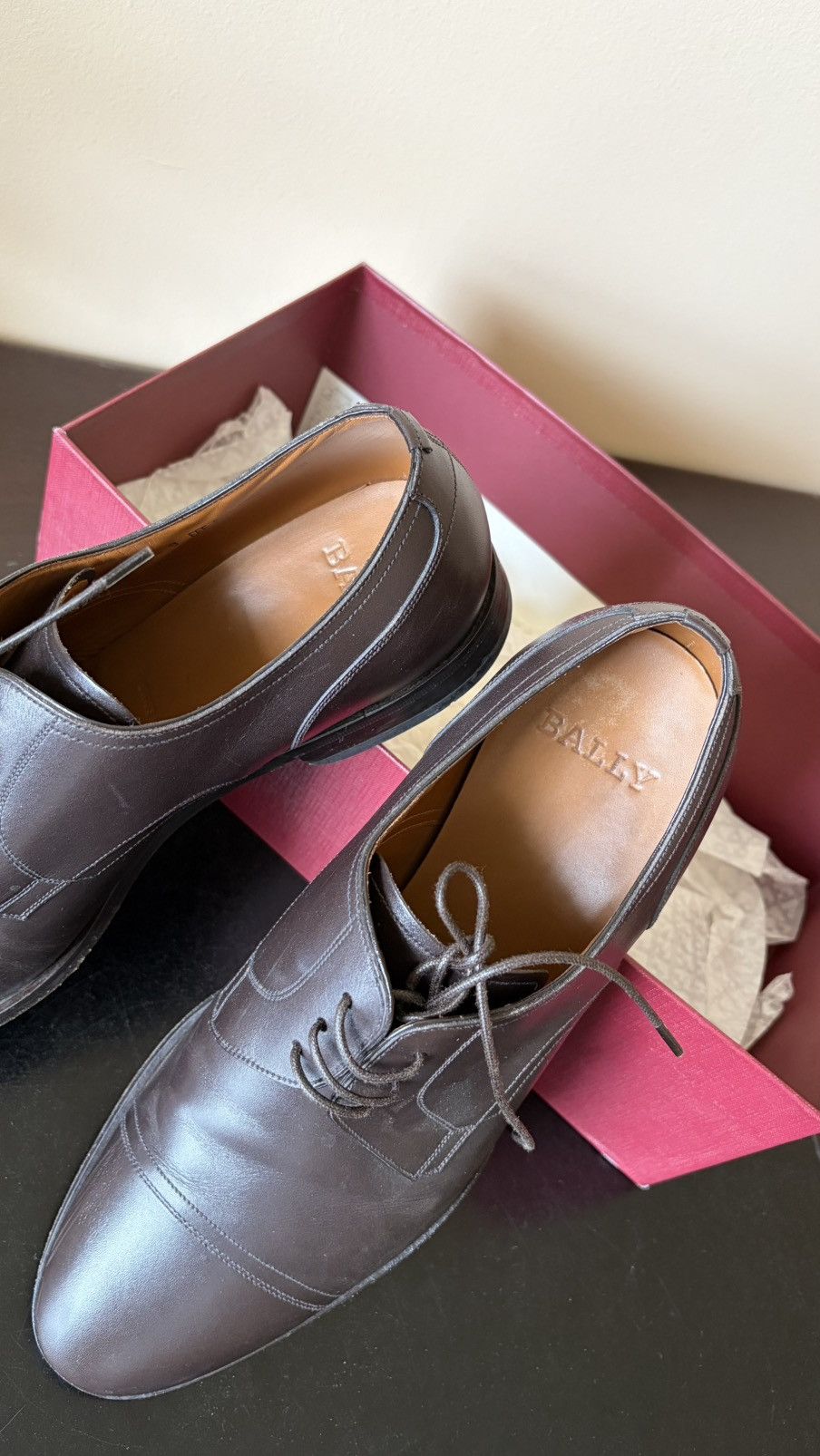 Bally Bally Dark Brown Leather Cap-Toe Oxford Dress Shoes Size US 9 / EU 42 - 7 Thumbnail