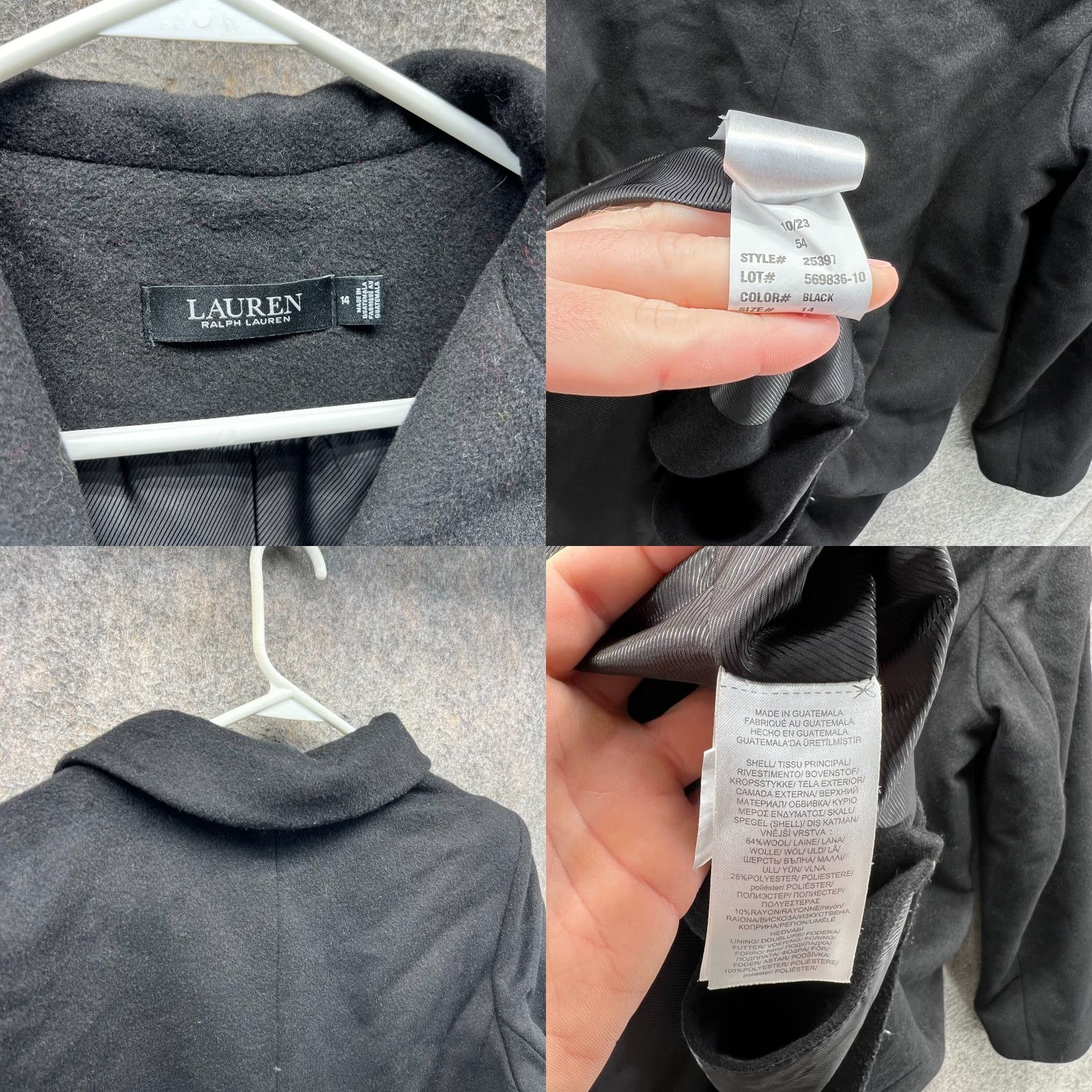 Ralph Lauren VINTAGE Lauren Ralph Lauren Trench Coat Jacket Womens 14 Black Label Wool Long Sleeve Button Logo All Seasons Fall Winter Spring，以 Size XL / US 12-14 / IT 48-50 - 8 Thumbnail