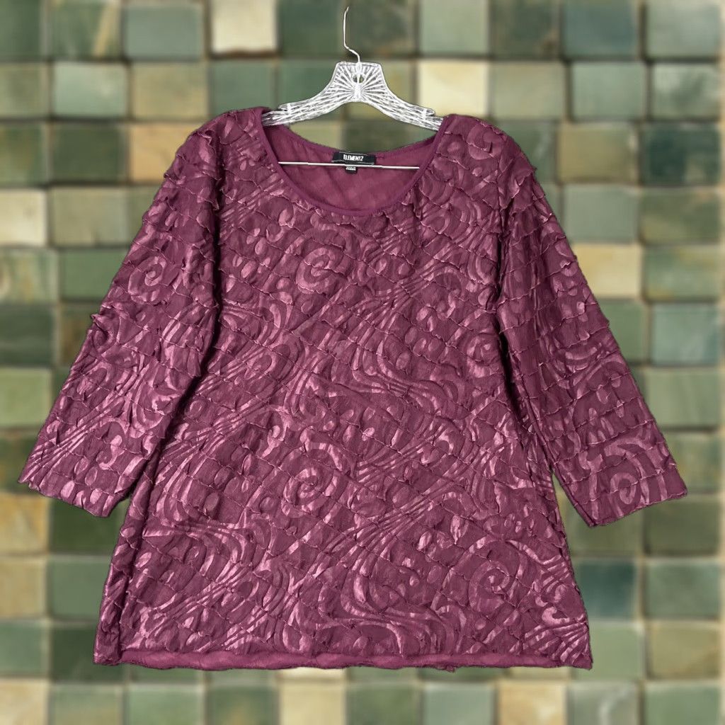 Element ELEMENTZ Blouse Shirt Women L Purple 3/4 Sleeve with Ruffles Ladies Top Size L / US 10 / IT 46 - 1 Thumbnail