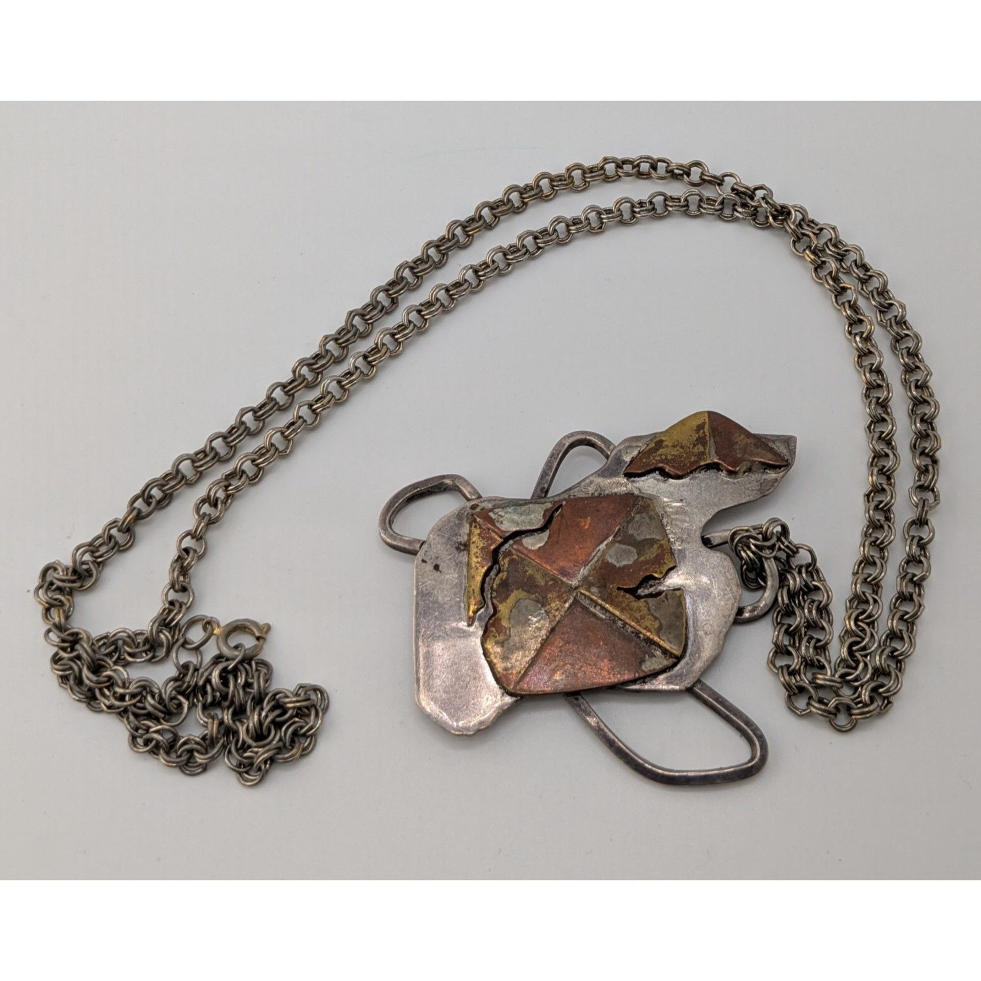 Handmade Vintage 1996 Artisan Brutalist Abstract Sterling Pendant Nec Size ONE SIZE - 7 Thumbnail