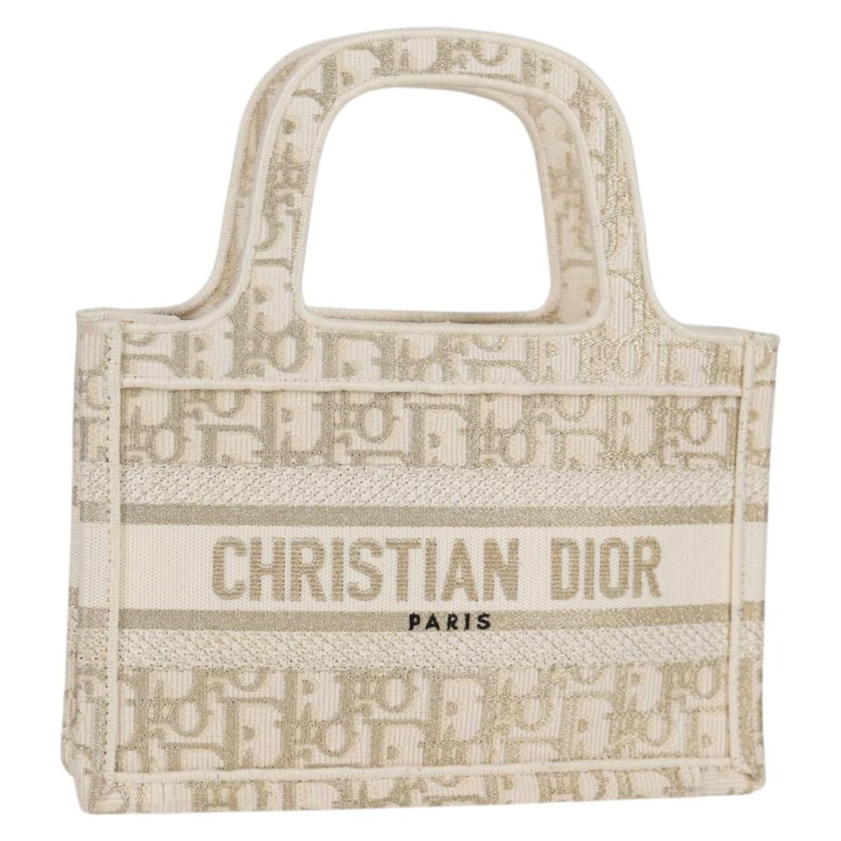DIOR Trotter Canvas Book Tote Hand Bag Canvas White 