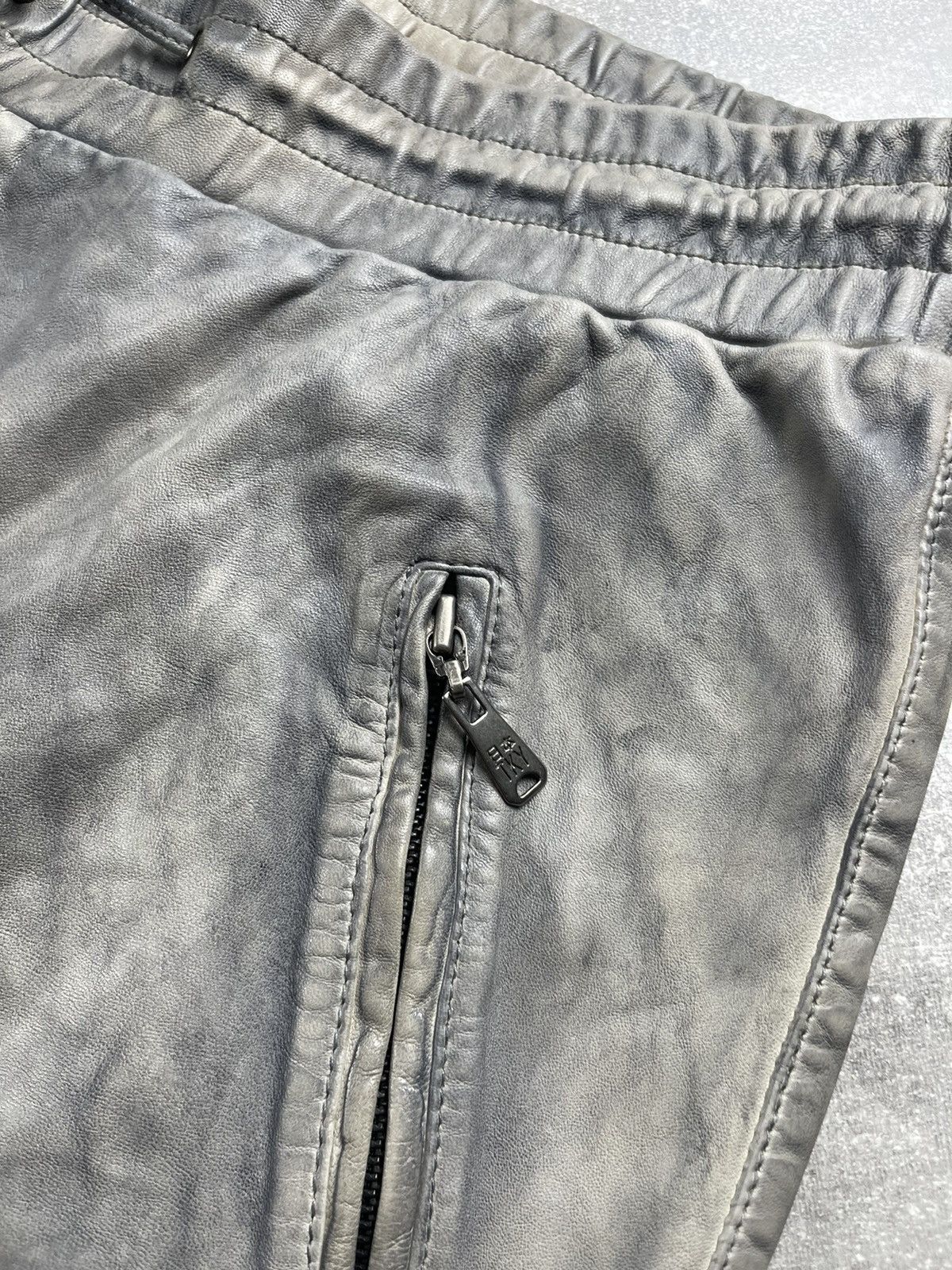 Other One Green Avant Garde Leather Elephant Dyed Pants Cement Size 29" - 5 Thumbnail