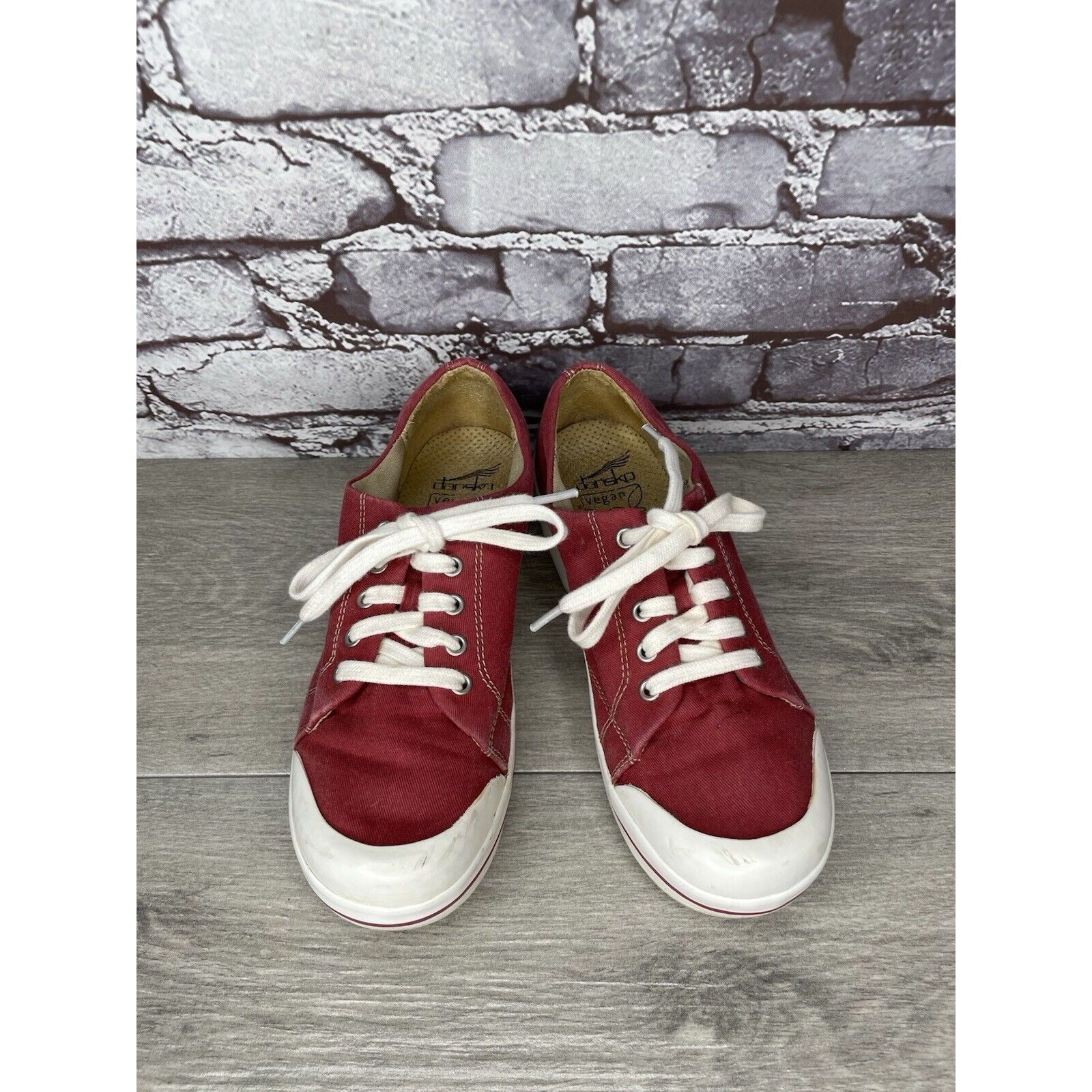 Other Dansko Vegan Red Fabric Canvas Lace Up Slip Workwear Clogs W Size US 7 / IT 37 - 2 Thumbnail