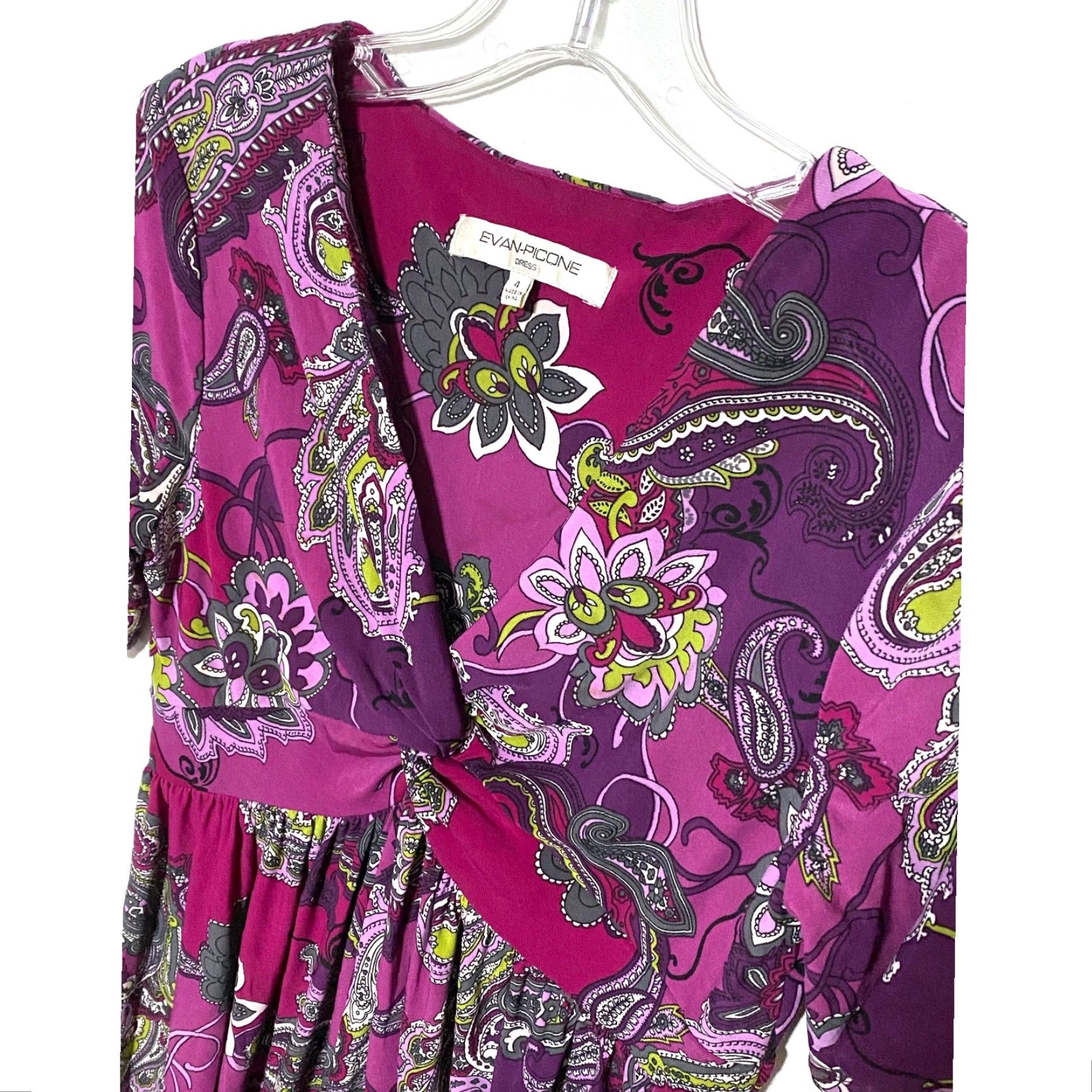 Evan Picone VINTAGE Evan Picone Paisley Purple Dress Midi Womens 4 Twist Front Boho Art 90s Womens Size S / US 4 / IT 40 - 3 Thumbnail