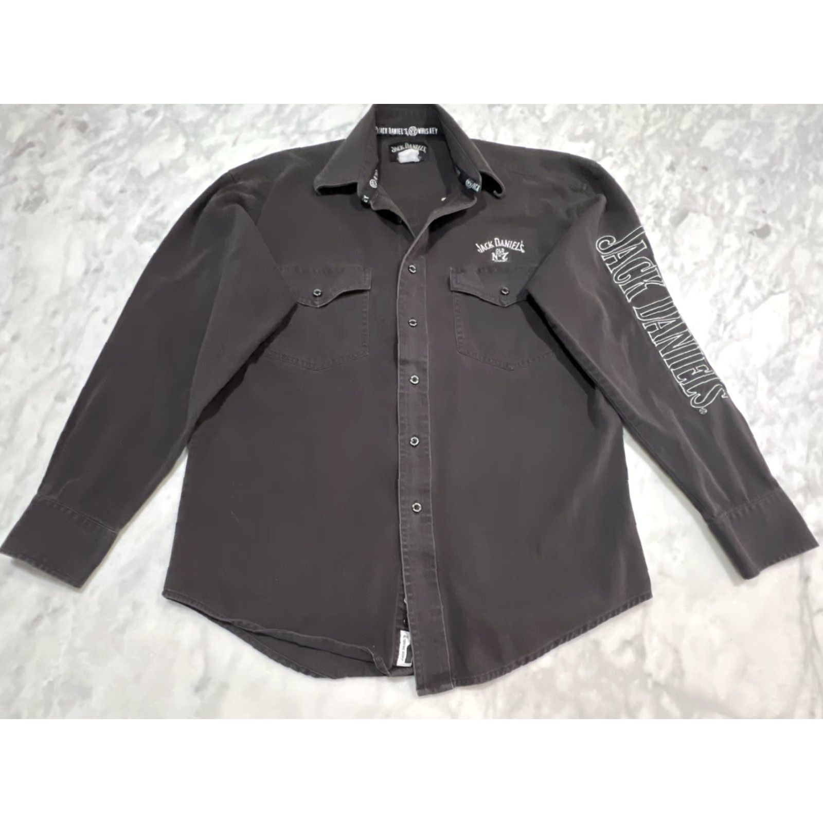 Logo 7 VINTAGE Jack Daniels Shirt Mens L Black Long Sleeve Button Front Embroidered Logo Size US L / EU 52-54 / 3 - 2 Thumbnail