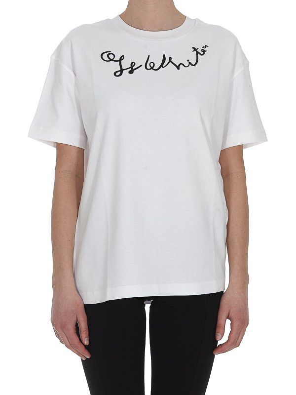 Off-White o1mle0425 Lefthand Logo Type Reg T-Shirt in White Size S / US 4 / IT 40 - 3 Thumbnail
