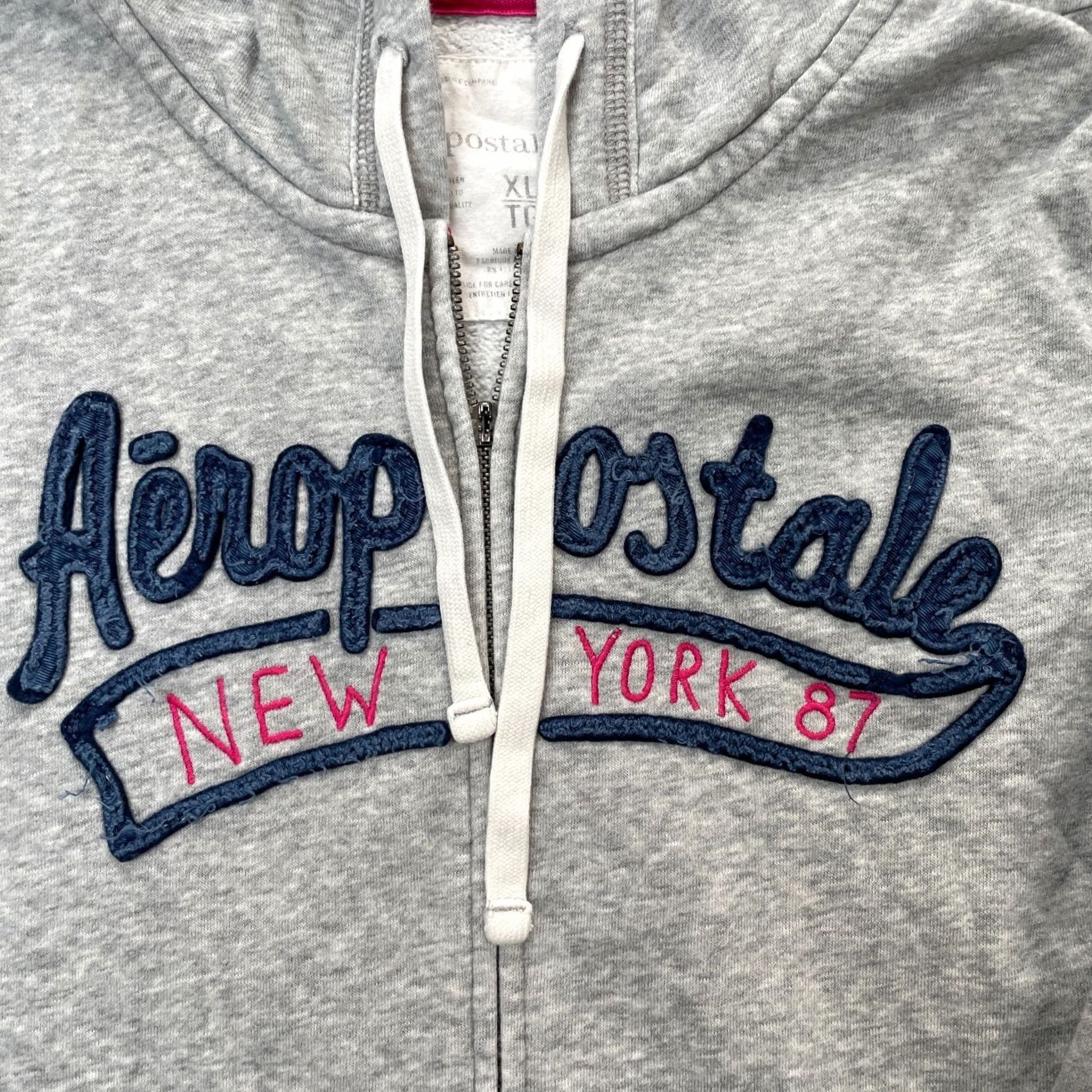 Vintage Aéropostale Hoodie Women XL Gray Full Zip Cotton Fleece Logo Pockets City Classic Nylon? Size XL / US 12-14 / IT 48-50 - 6 Thumbnail