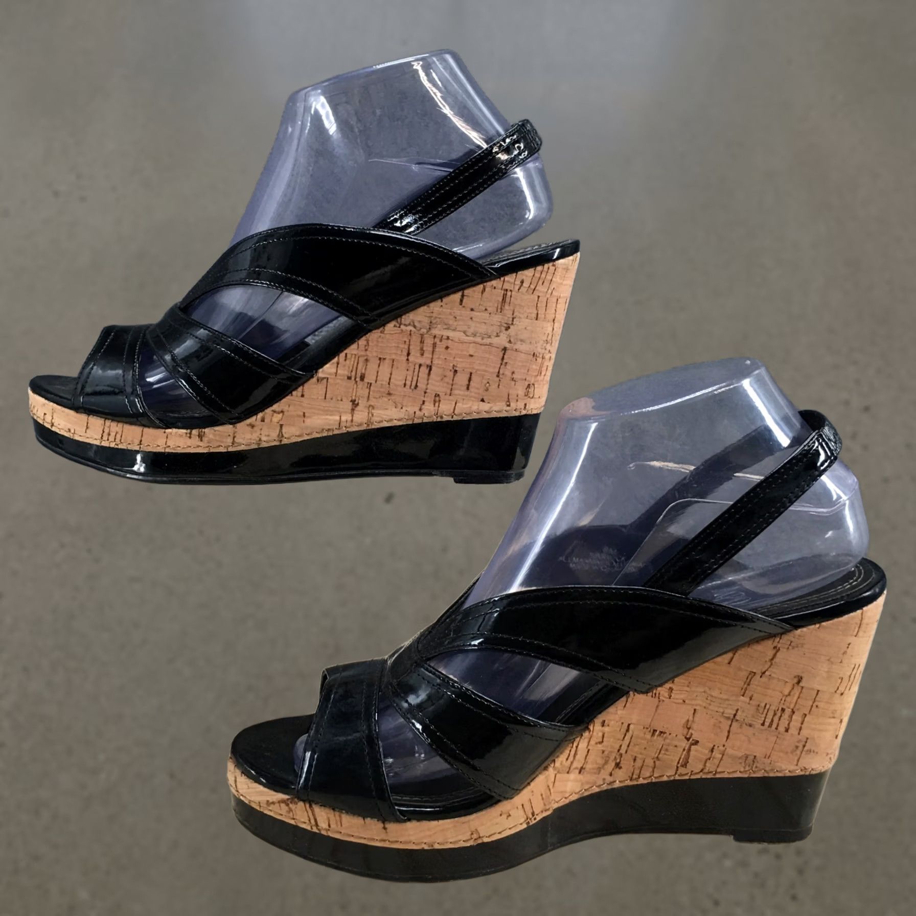 Vintage IMPO Sandals Women’s 8 M Warwick Wedge Slingback Black Faux Leather Cork Casual Size US 8 / IT 38 - 1 Thumbnail
