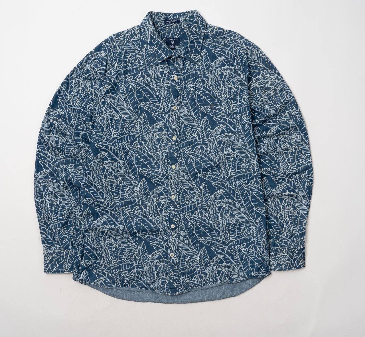 Gant 🔵 GANT Seasonal Indigo Blue Leaf Print Long Sleeve shirt Size US XL / EU 56 / 4 - 2 Thumbnail