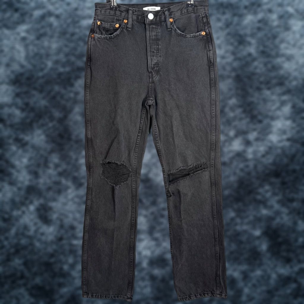 RE/DONE VINTAGE Re/Done Womens High-Rise Straight Jeans Adult 26 Black Denim 90s Distressed 5-Pocket Womens Size 26" / US 2 / IT 38 - 1 Thumbnail