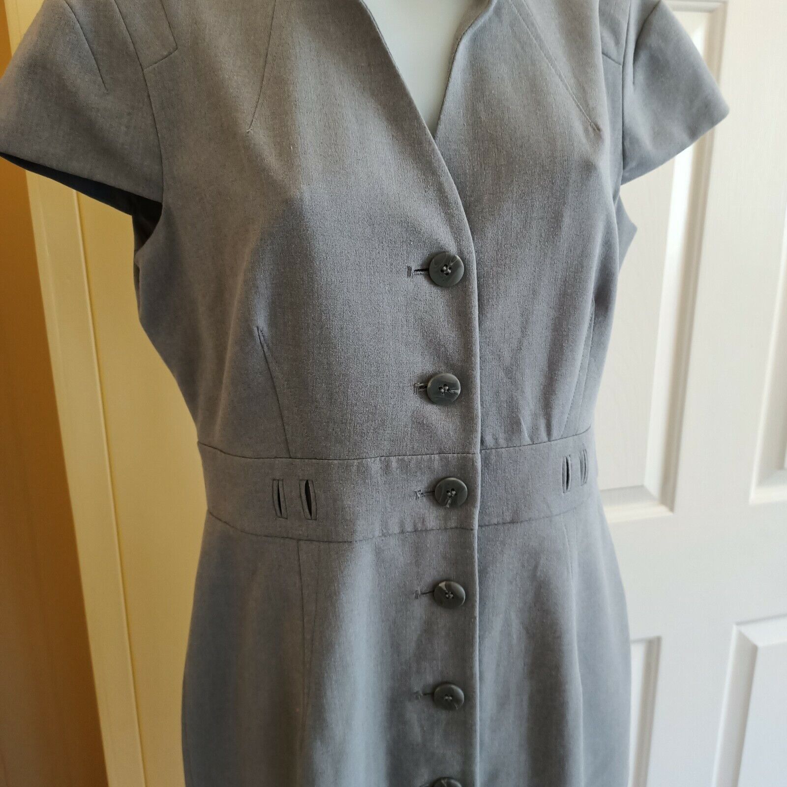 Designer × Marcs Marc New York Dress Grey Button Up Short Sleeve Size L / US 10 / IT 46 - 9 Thumbnail