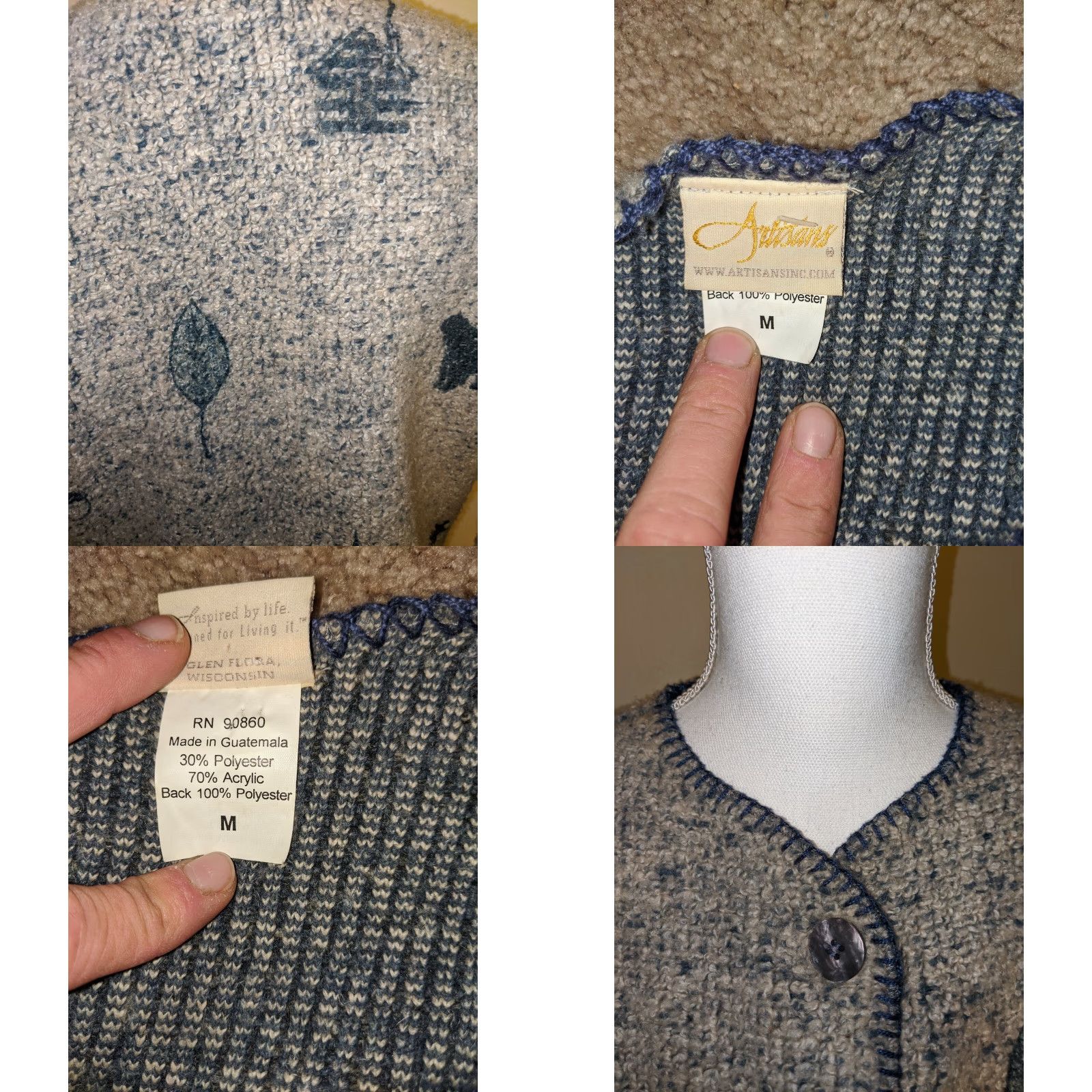Vintage VINTAGE Artisans Cardigan Sweater Oversized Blue White Bear Leaf 90s Fleece Medium Womens Size M / US 6-8 / IT 42-44 - 8 Thumbnail