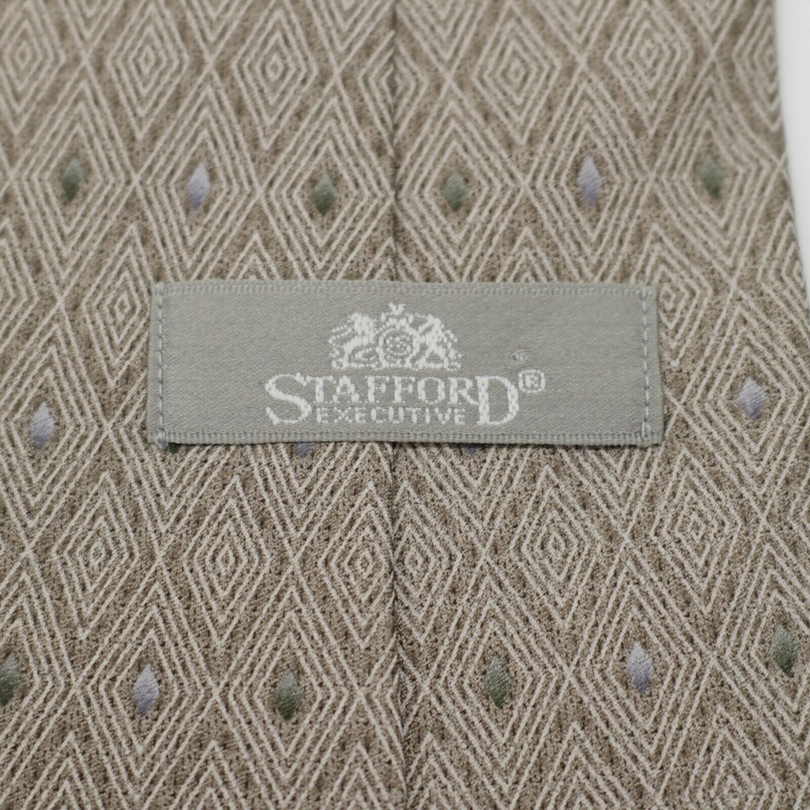 Stafford Stafford Executive Tan Green Geometric Print Wide Silk Tie Size ONE SIZE - 3 Thumbnail