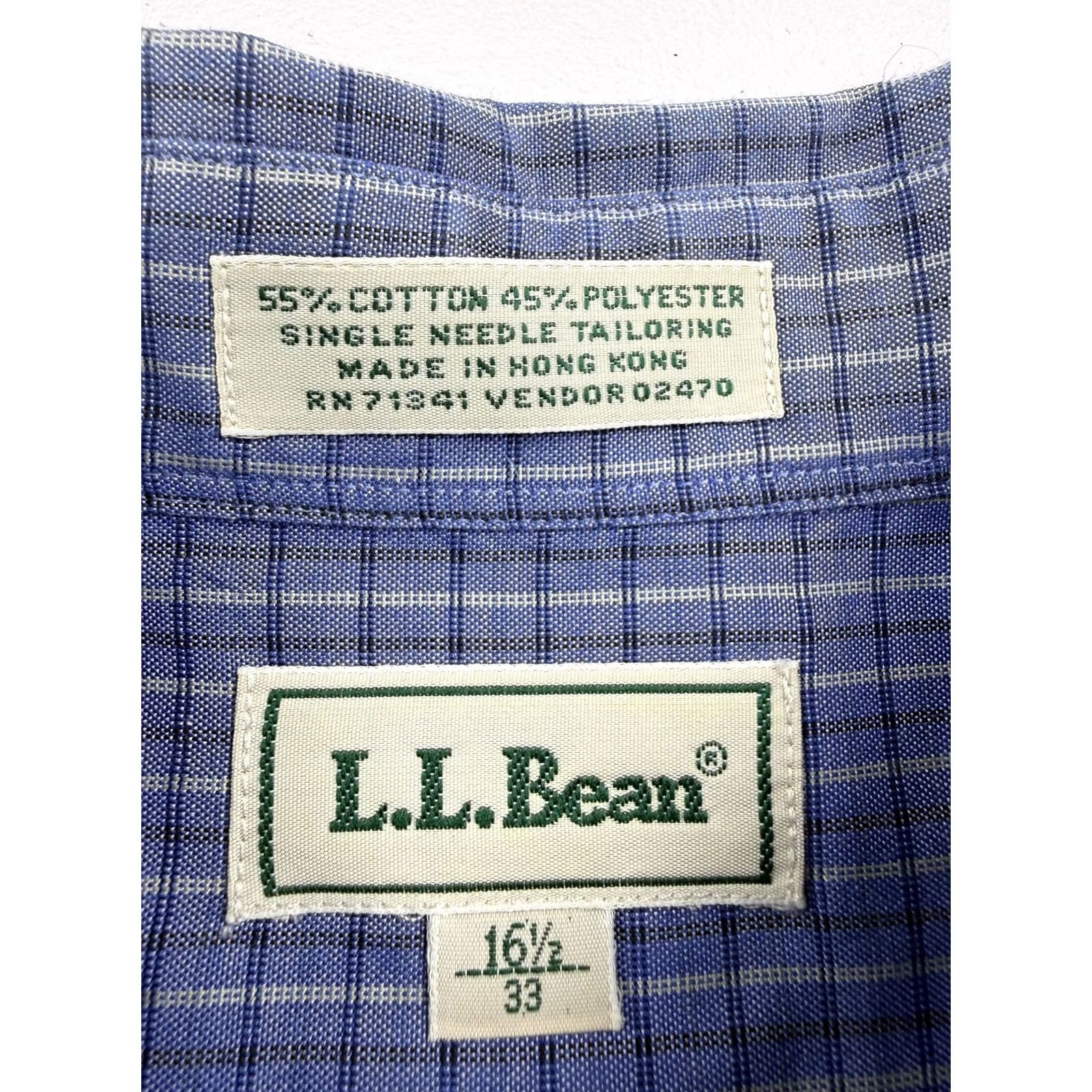 Vintage VINTAGE L.L. Bean Dress Shirt Mens 16.5 32/33 Blue Check Single Needle Hong Kong Size 46R - 3 Thumbnail