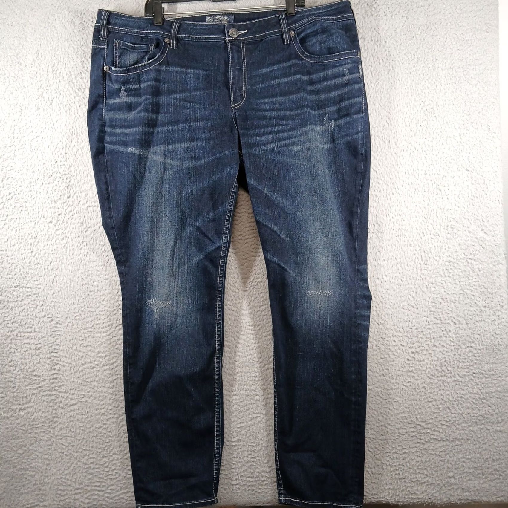 Silver Jeans Co. Silver Jeans Co. Boyfriend Jeans Dark Wash Denim Distressed Size W22/L29 Fluid Size 40" / US 18 - 2 Thumbnail