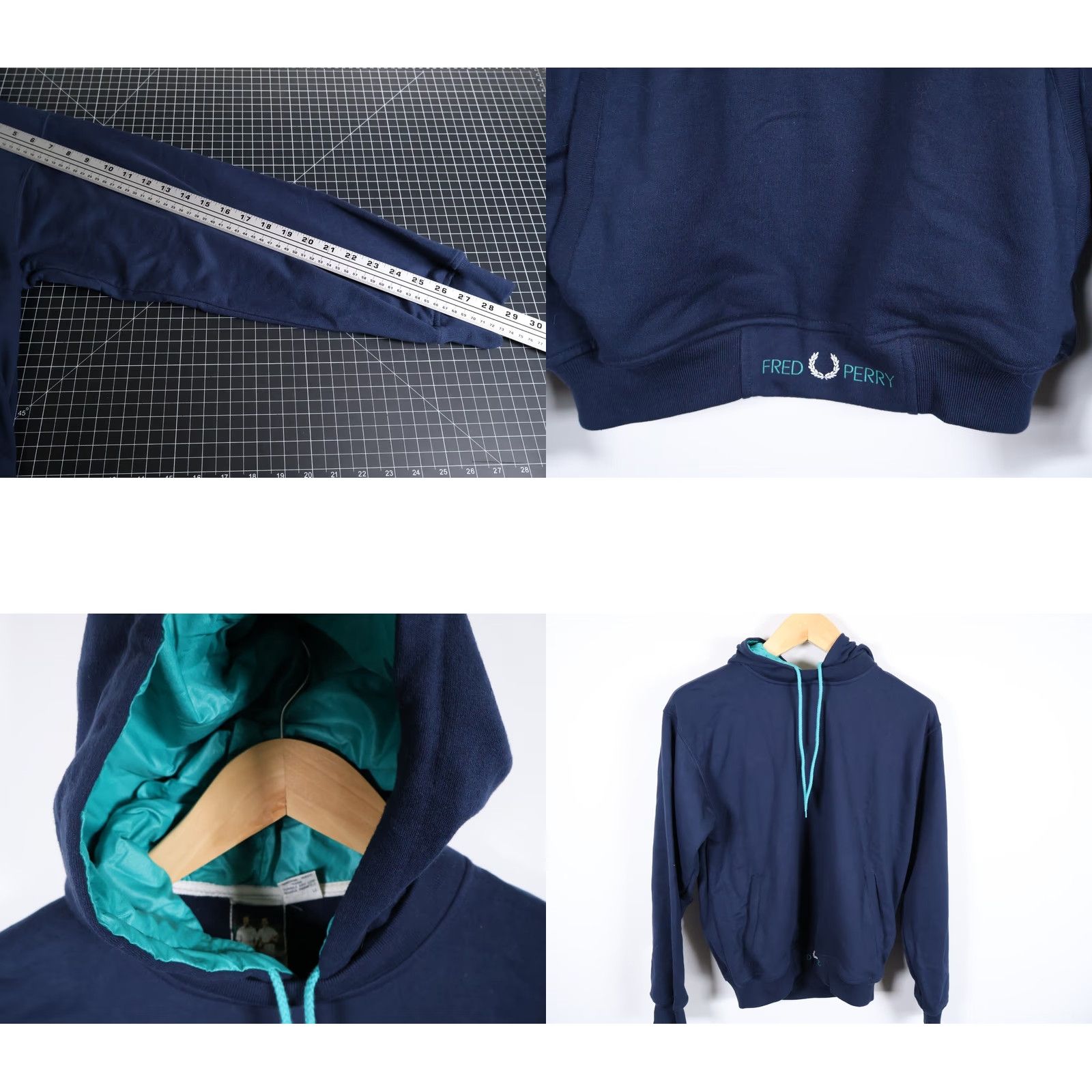 Fred Perry Fred Perry Hoodie Men's Medium Dark Blue Drawstring Sweatshirt Lined Hood Size US M / EU 48-50 / 2 - 8 Thumbnail